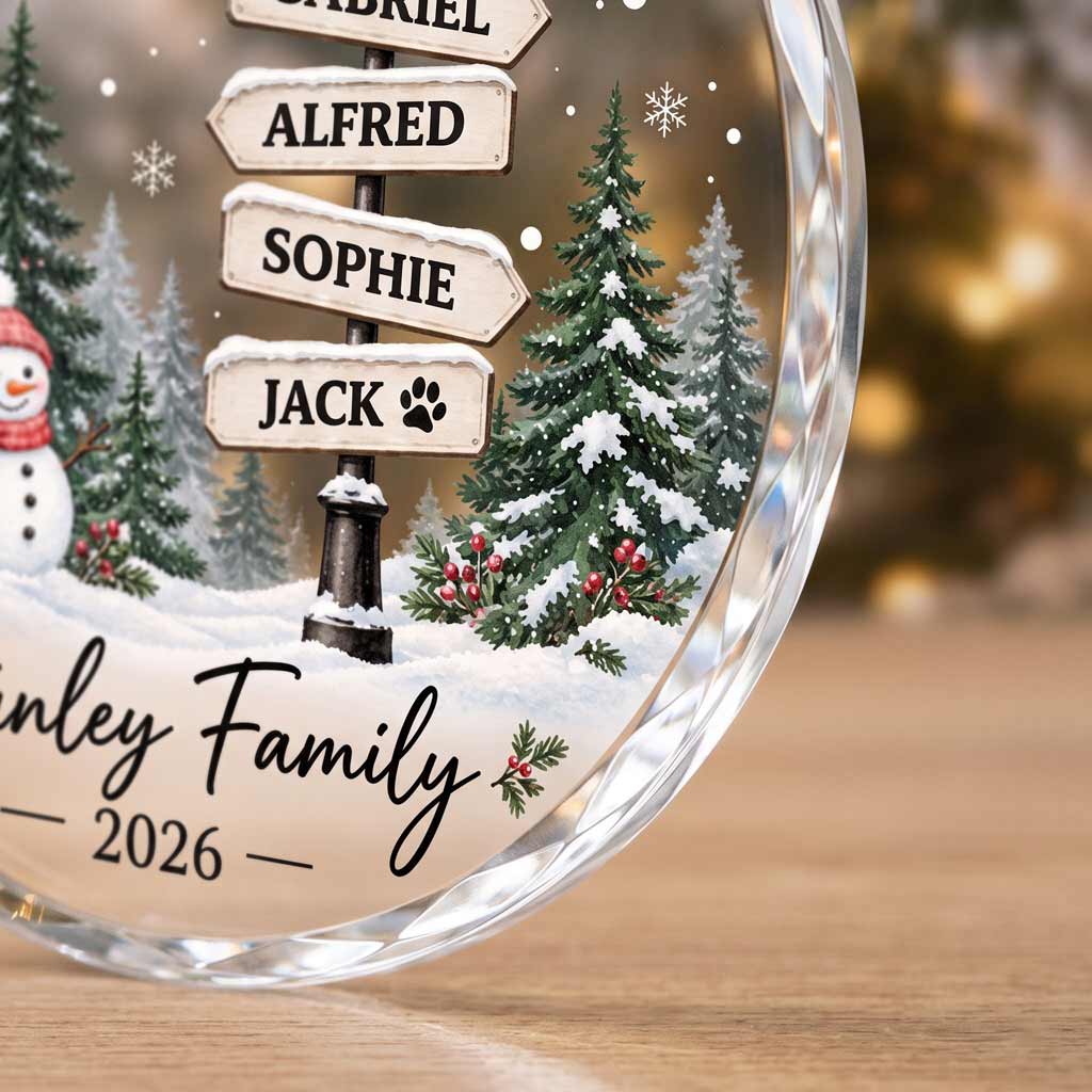 Winter Wonderland Family Personalized Family Custom Names Date Christmas Round Glass Ornament