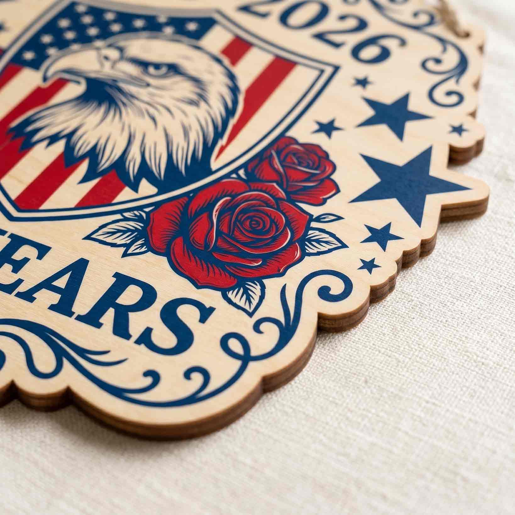 America 250 Years Freedom Celebration Wooden Sign With Bald Eagle