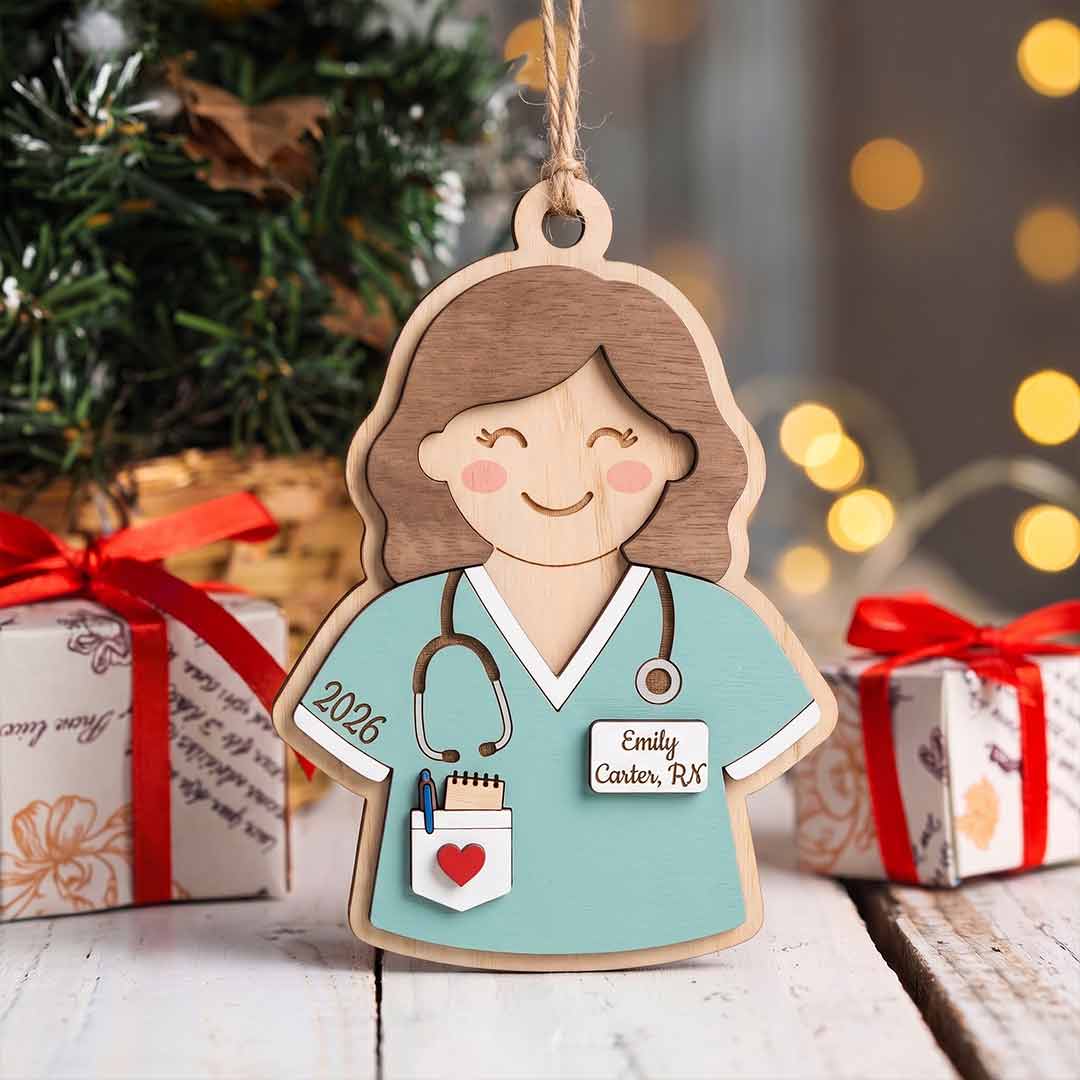 Nurse Uniform Personalized Nurse Custom Name Date Nurse Appreciation Wooden Christmas Ornament