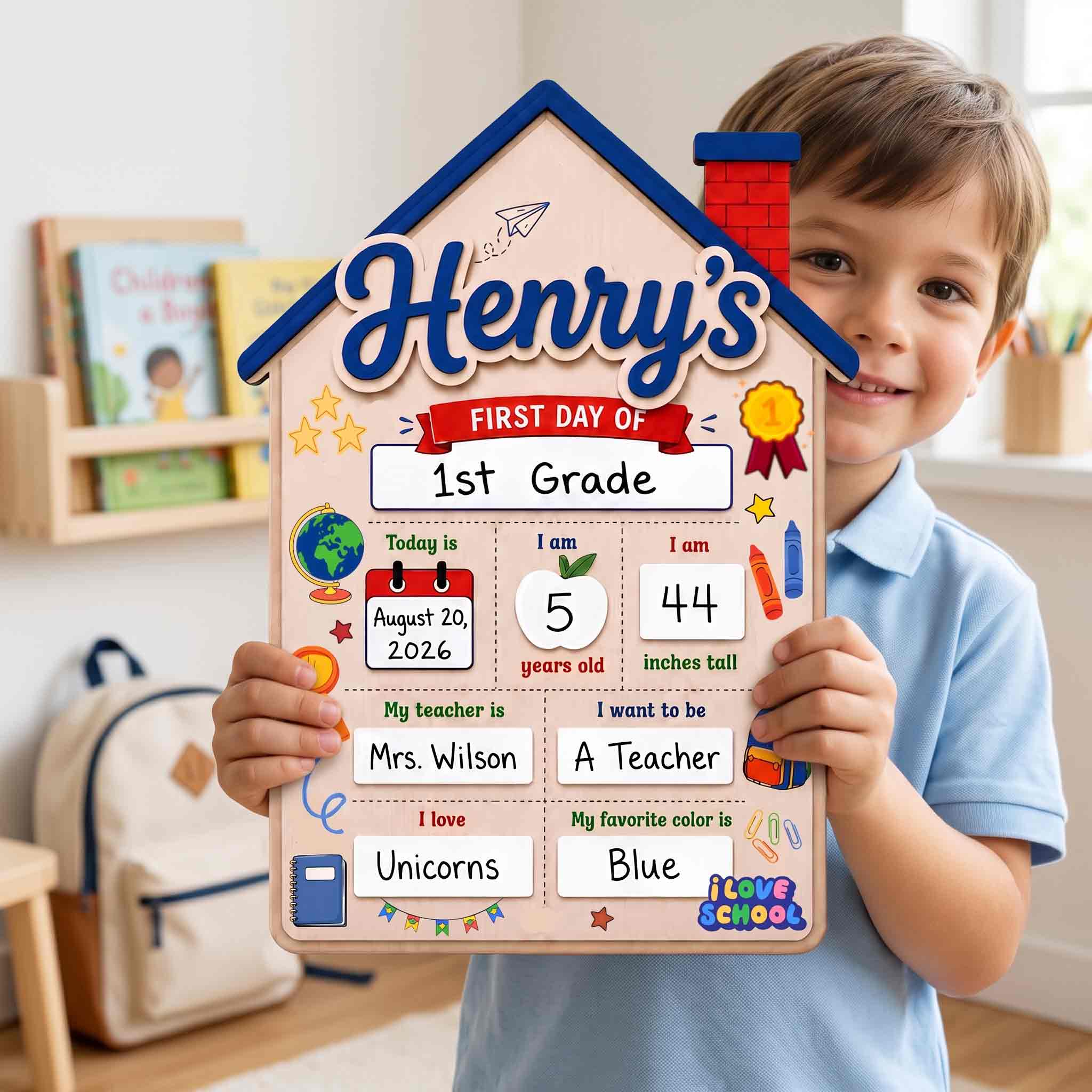 Personalized House Shaped First Day School Board, Reusable Dry Erase Board, Back to School Sign