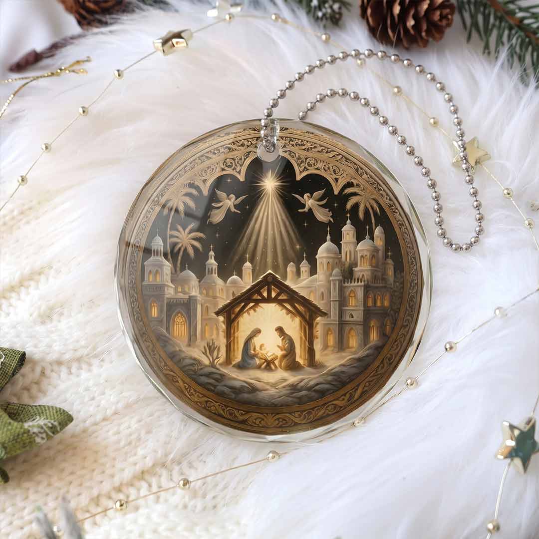 Nativity Night Holy Birth of Jesus Religious Faith Keepsake Nativity Round Glass Christmas Ornament