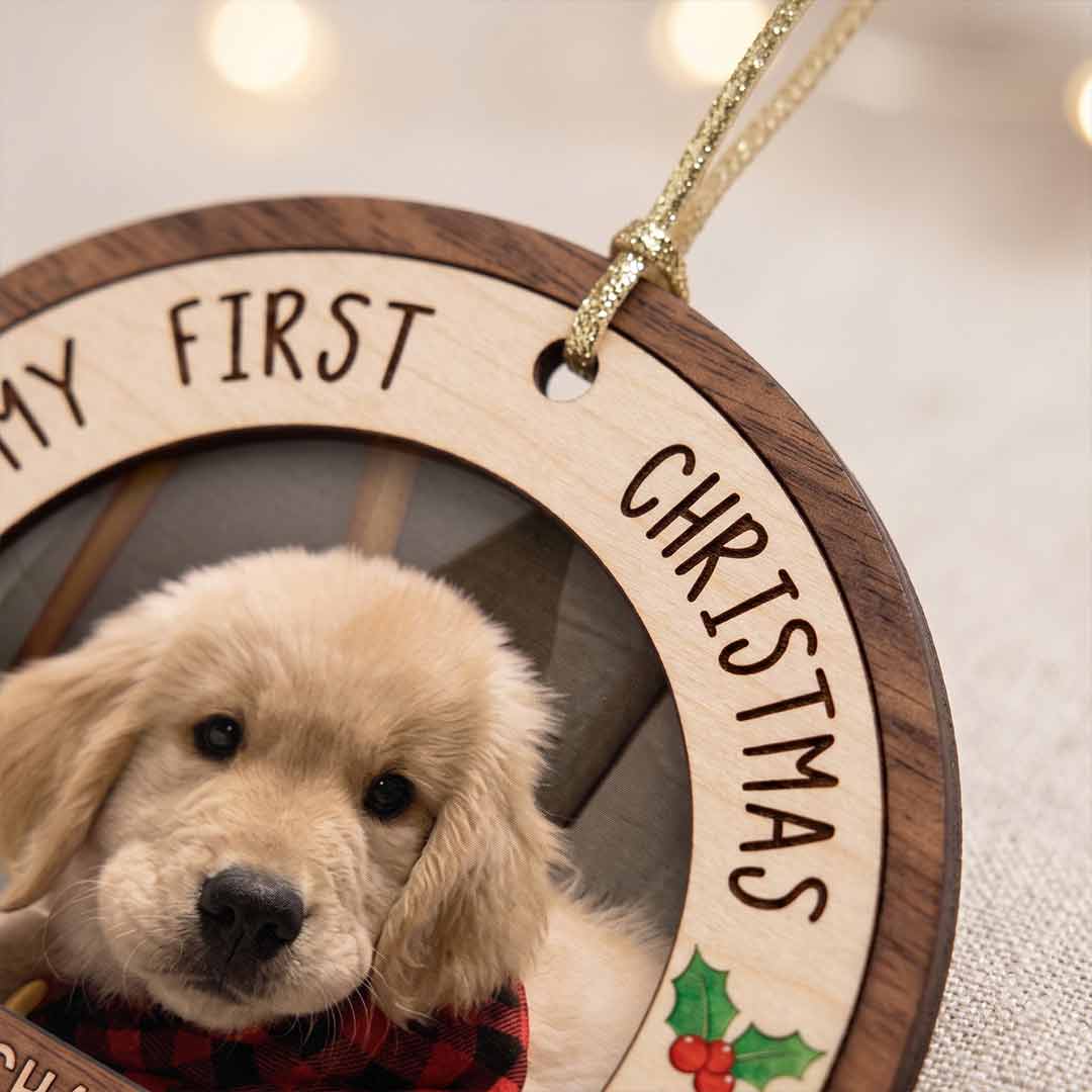 Dog First Christmas Forever Home Puppy Keepsake Personalized Custom Name Date Dog  1-Layer Wooden Christmas Ornament for Dog Lovers Gift