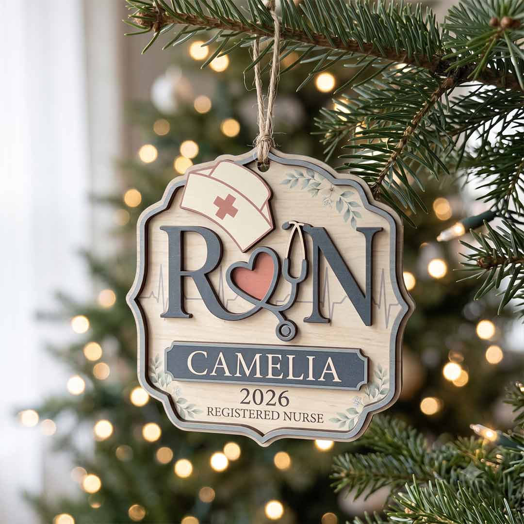 Registered Nurse Custom Name Nurse 2-Layer Wooden Ornament