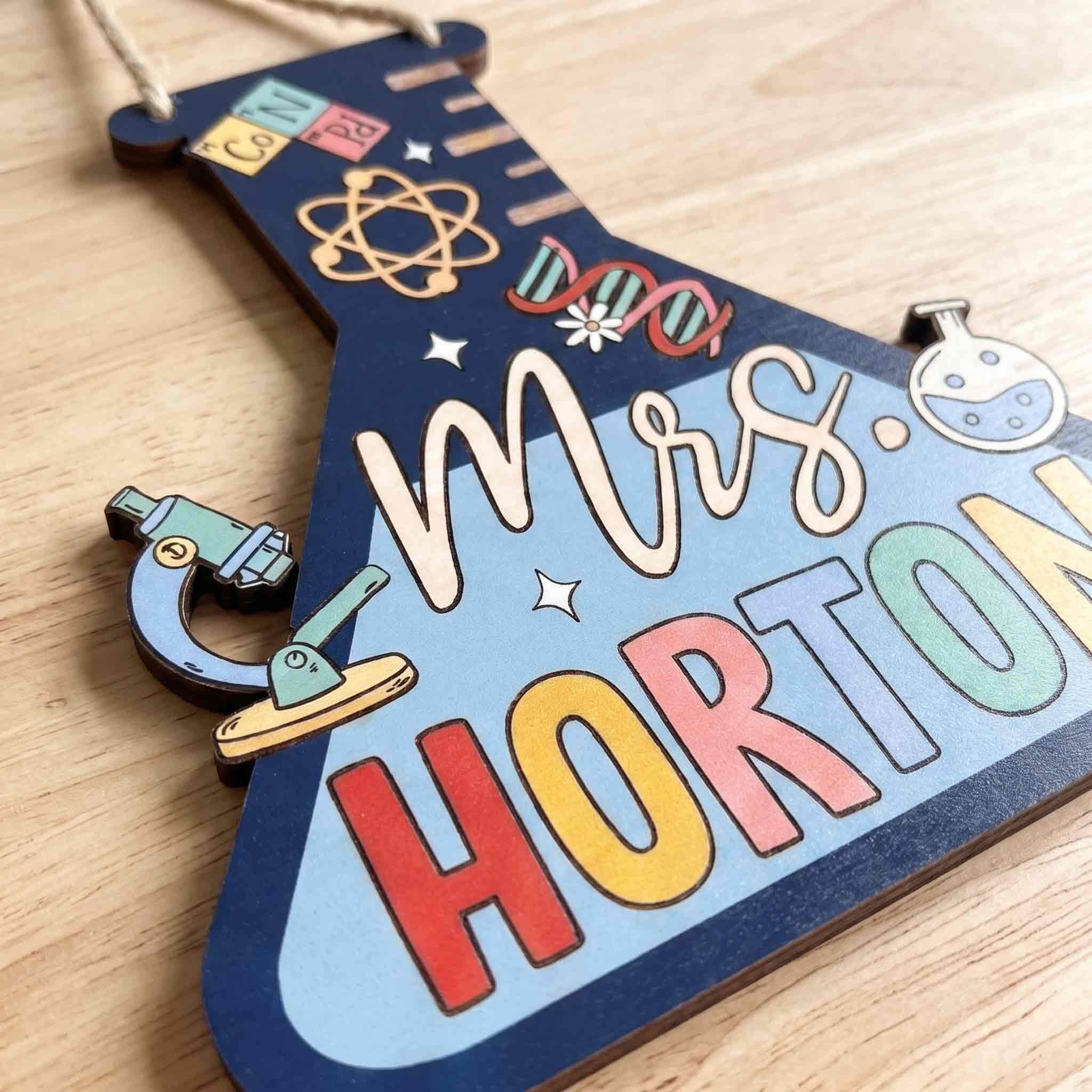 Personalized Chemistry Teacher Wooden School Sign, Custom Science Classroom Door Hanger, Teacher Name Classroom Decor