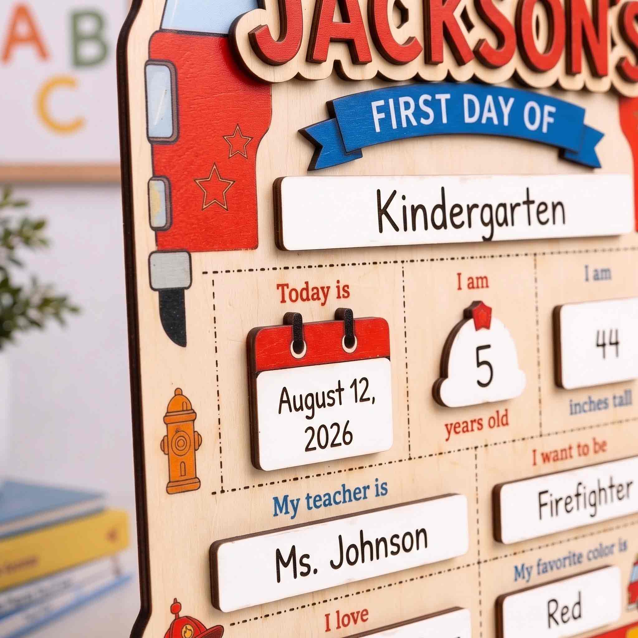 Personalized Firefighter Vehicle Theme First & Last Day School Sign, Reusable Dry Erase Board, Back to School Sign