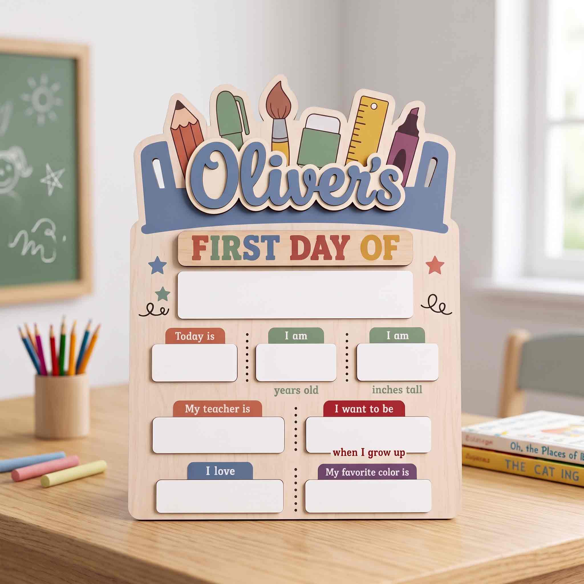 Personalized School Supplies First Day School Board, Custom Name School Sign