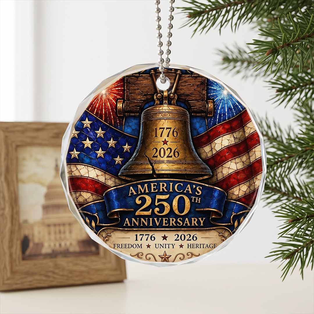 Freedom United States 250th Anniversary Patriotic Heritage Patriotic Keepsake Round Glass Christmas Ornament for Patriots