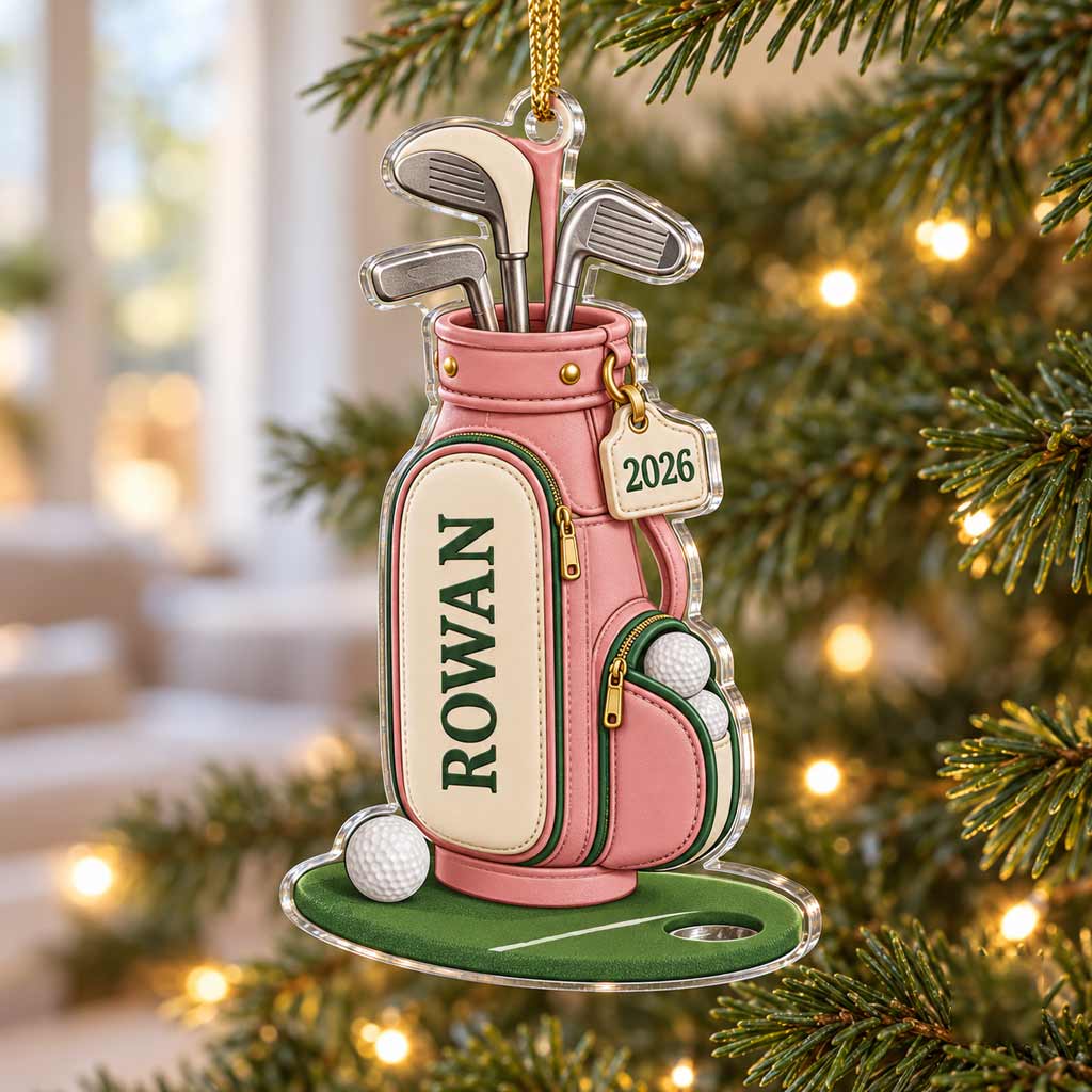 Pink Golf Bag 2026 Custom Name Golfing Gift for Women Golf Lover Acrylic Christmas Ornament