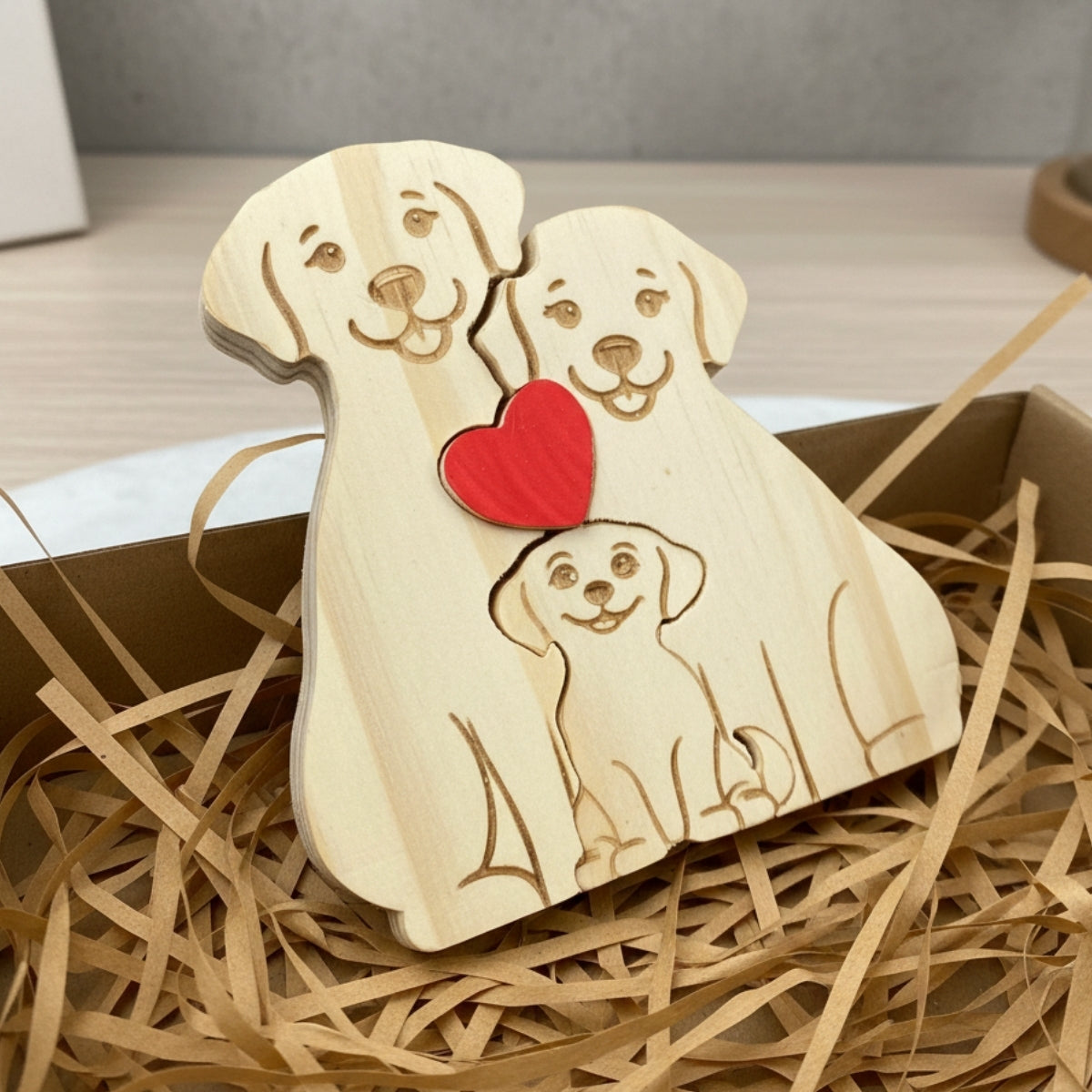 Personalized Dog Family 3 Puzzle Custom Wooden Puzzle