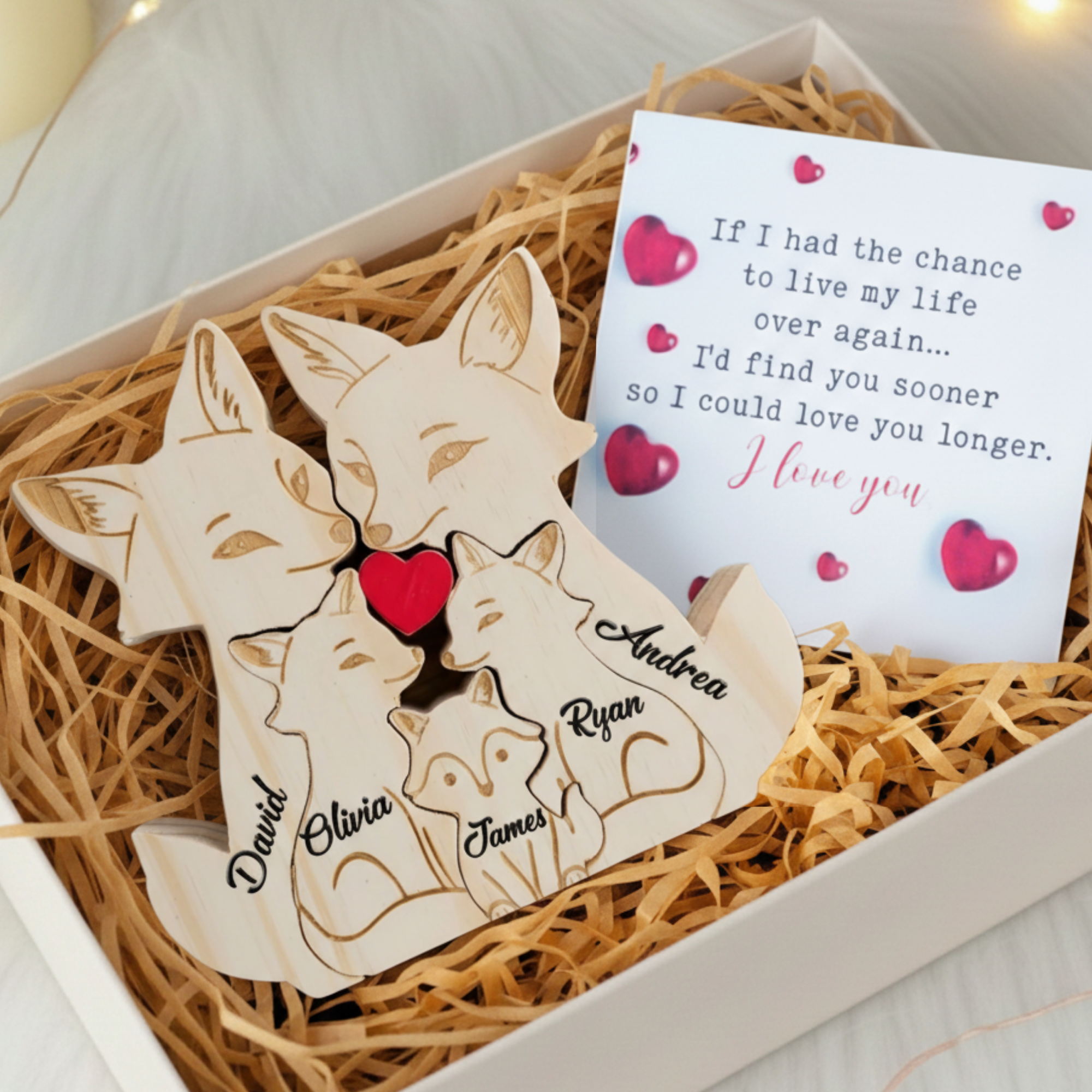 Personalized Fox 5 Pieces Family Edition Custom Wooden Puzzle