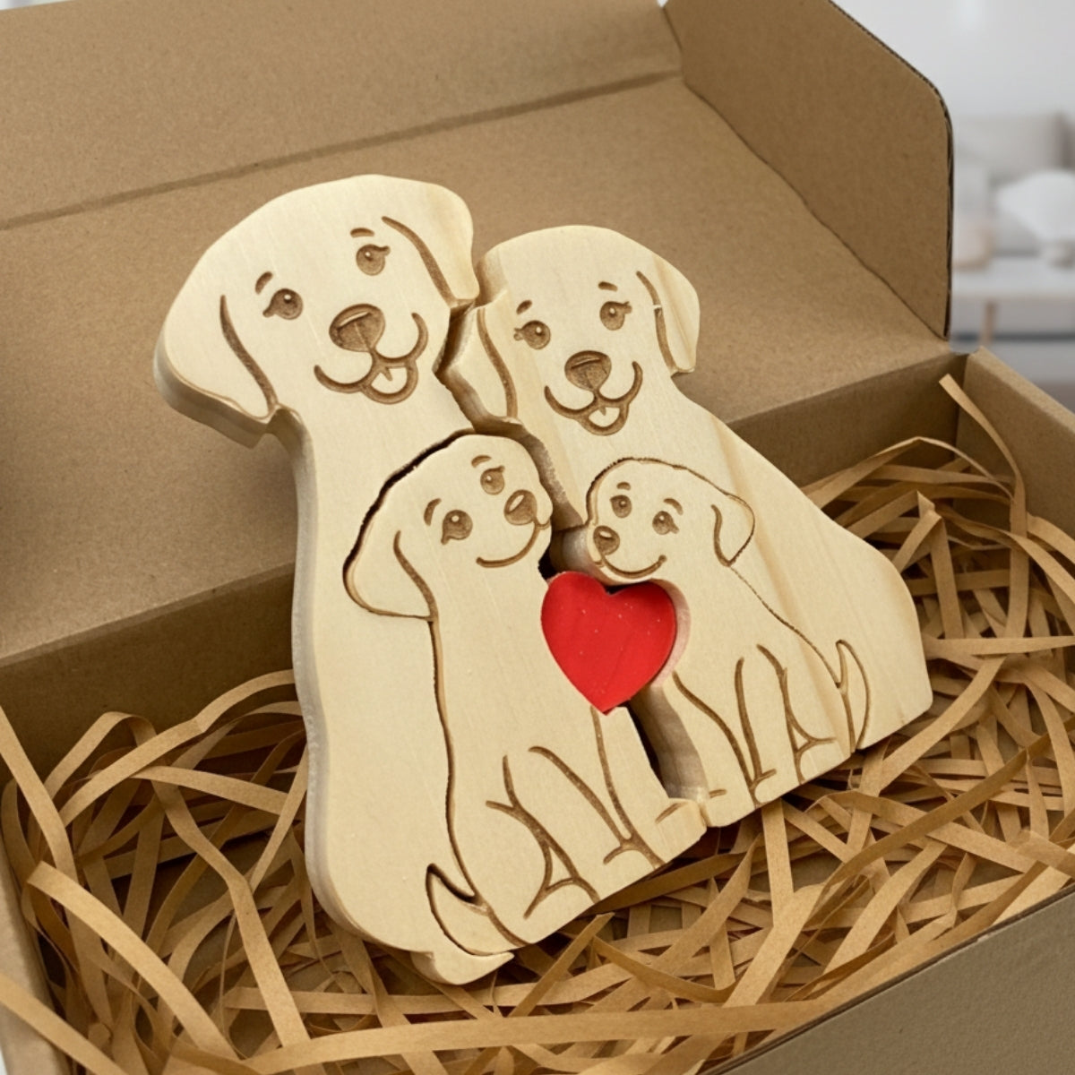 Personalized Dog Family 4 Puzzle Custom Wooden Puzzle