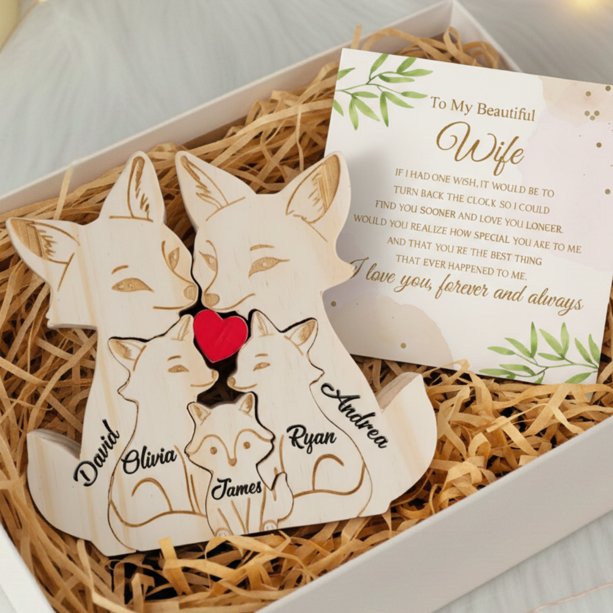 Personalized Fox 5 Pieces Family Edition Custom Wooden Puzzle