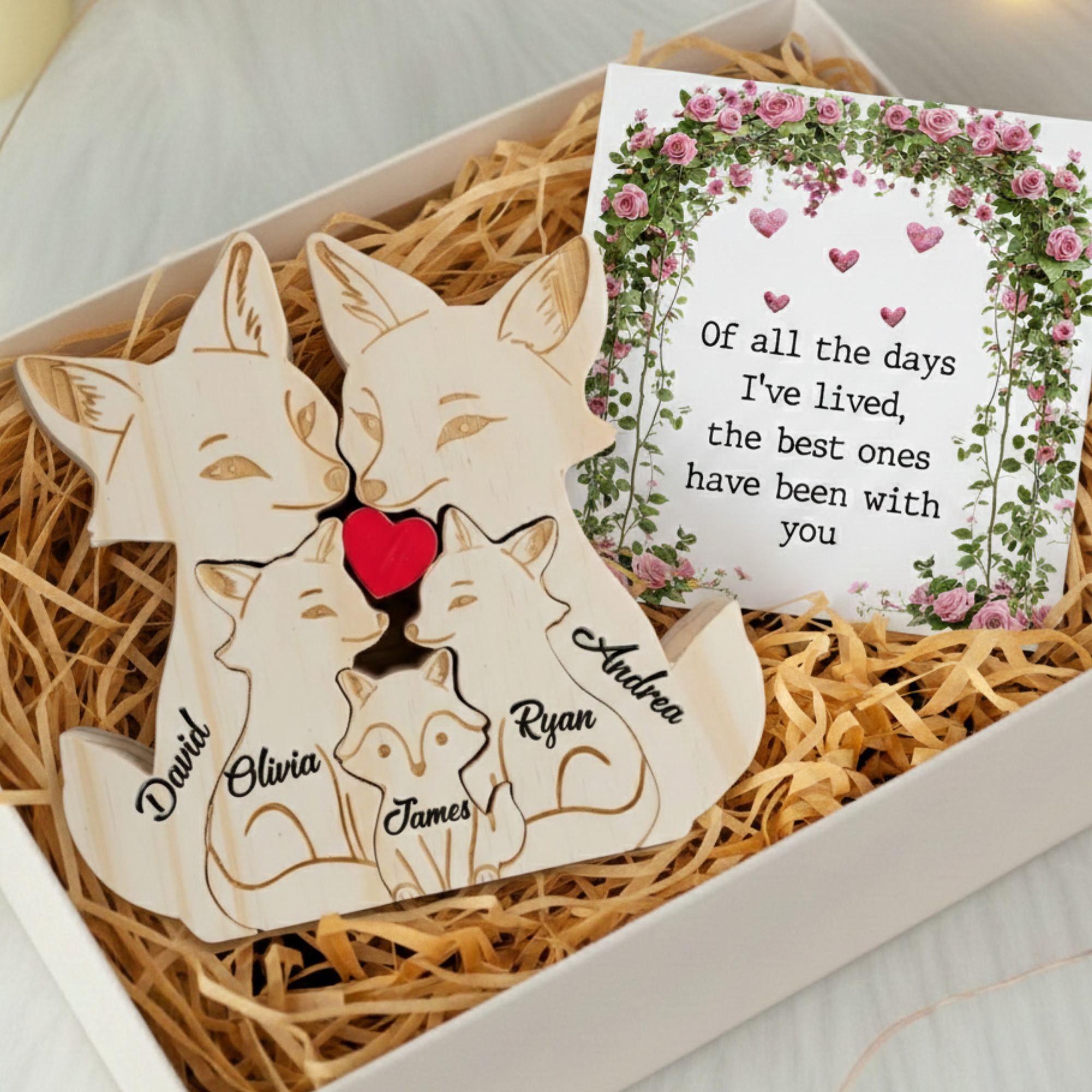Personalized Fox 5 Pieces Family Edition Custom Wooden Puzzle