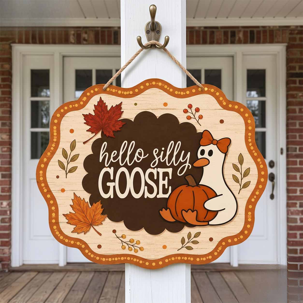 Fall Porch Decor, Hello Silly Goose  Wooden Fall Door Hanger,  Front Door Sign, Farmhouse Fall Decor