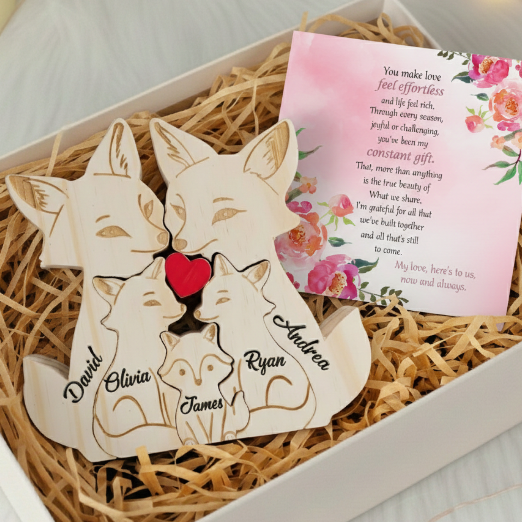 Personalized Fox 5 Pieces Family Edition Custom Wooden Puzzle