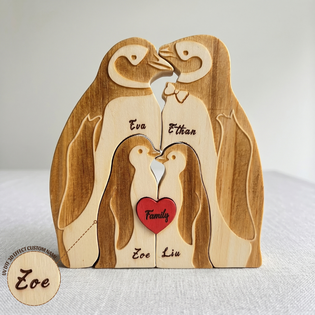 Personalized Penguin 4 Pieces Family Edition Custom Wooden Puzzle