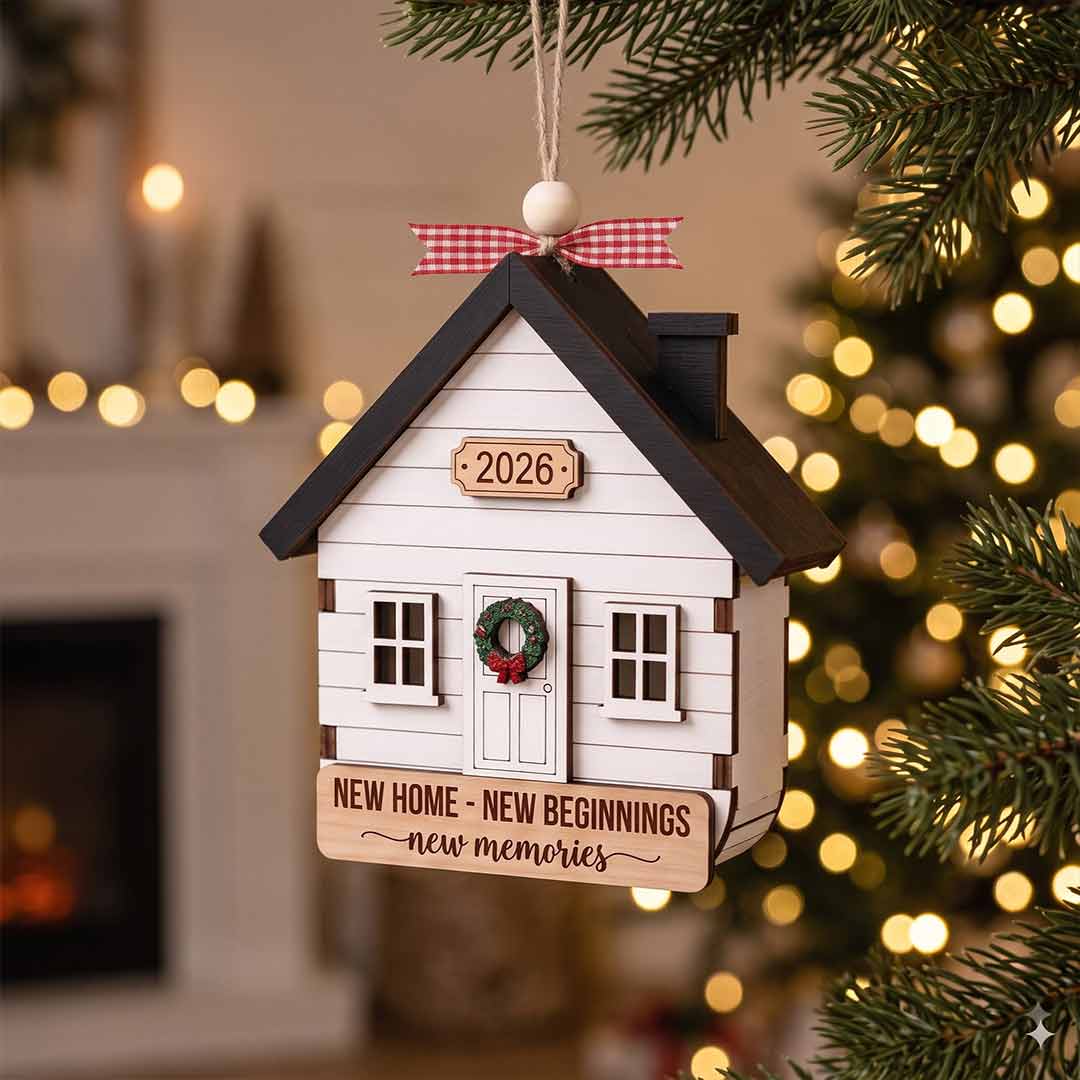 Personalized Wooden House Shape 3D Christmas Ornament