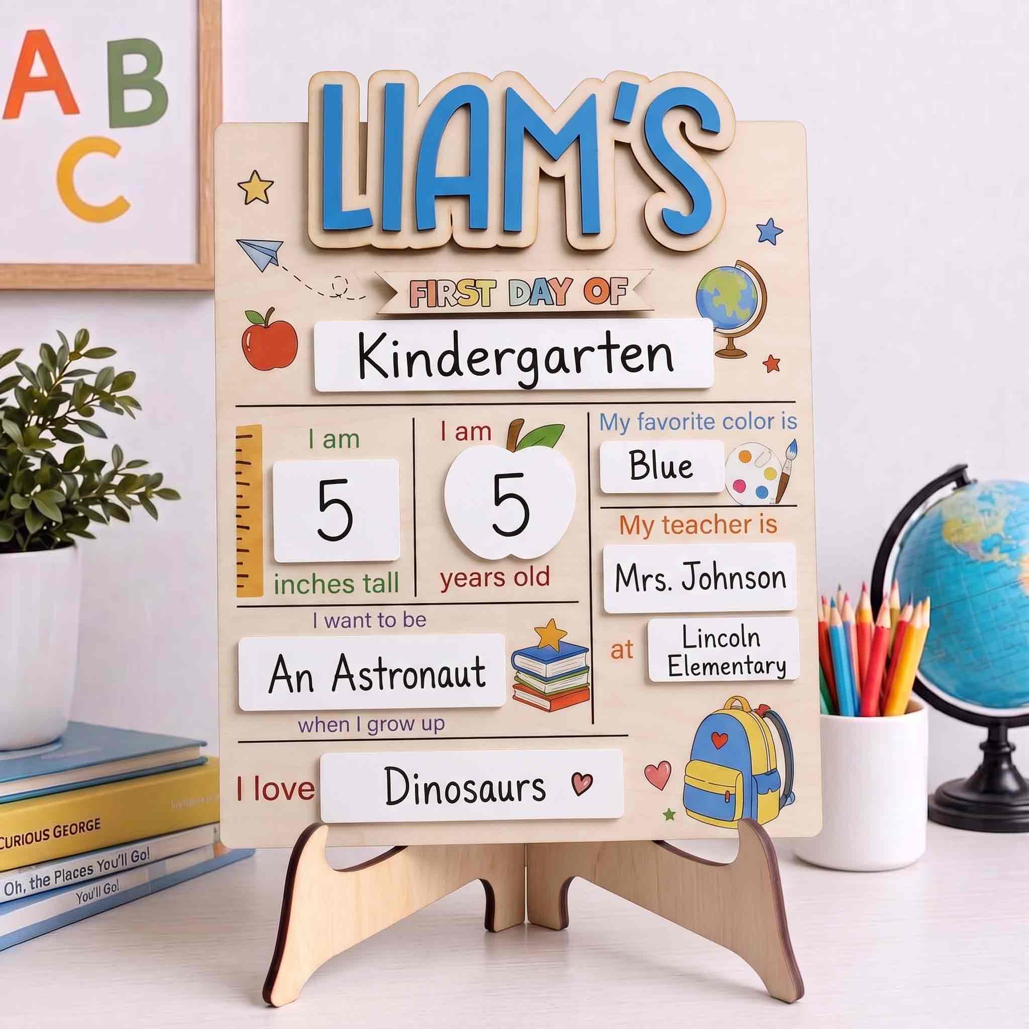 Personalized Cute School Icons First & Last Day School Sign, Reusable Dry Erase Board, Back to School Sign