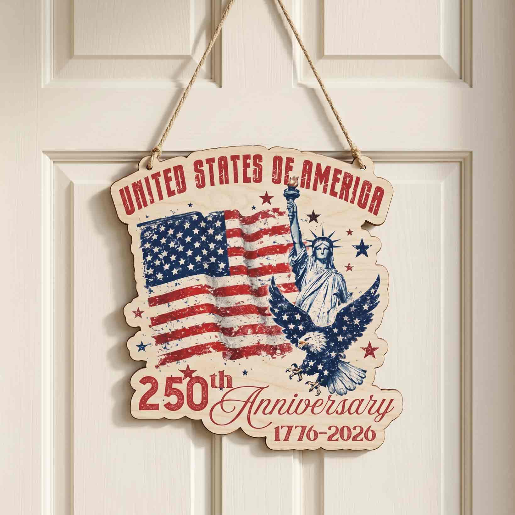 United States Of America 250th Anniversary Wooden Hanging Sign Patriotic Decor 1776-2026