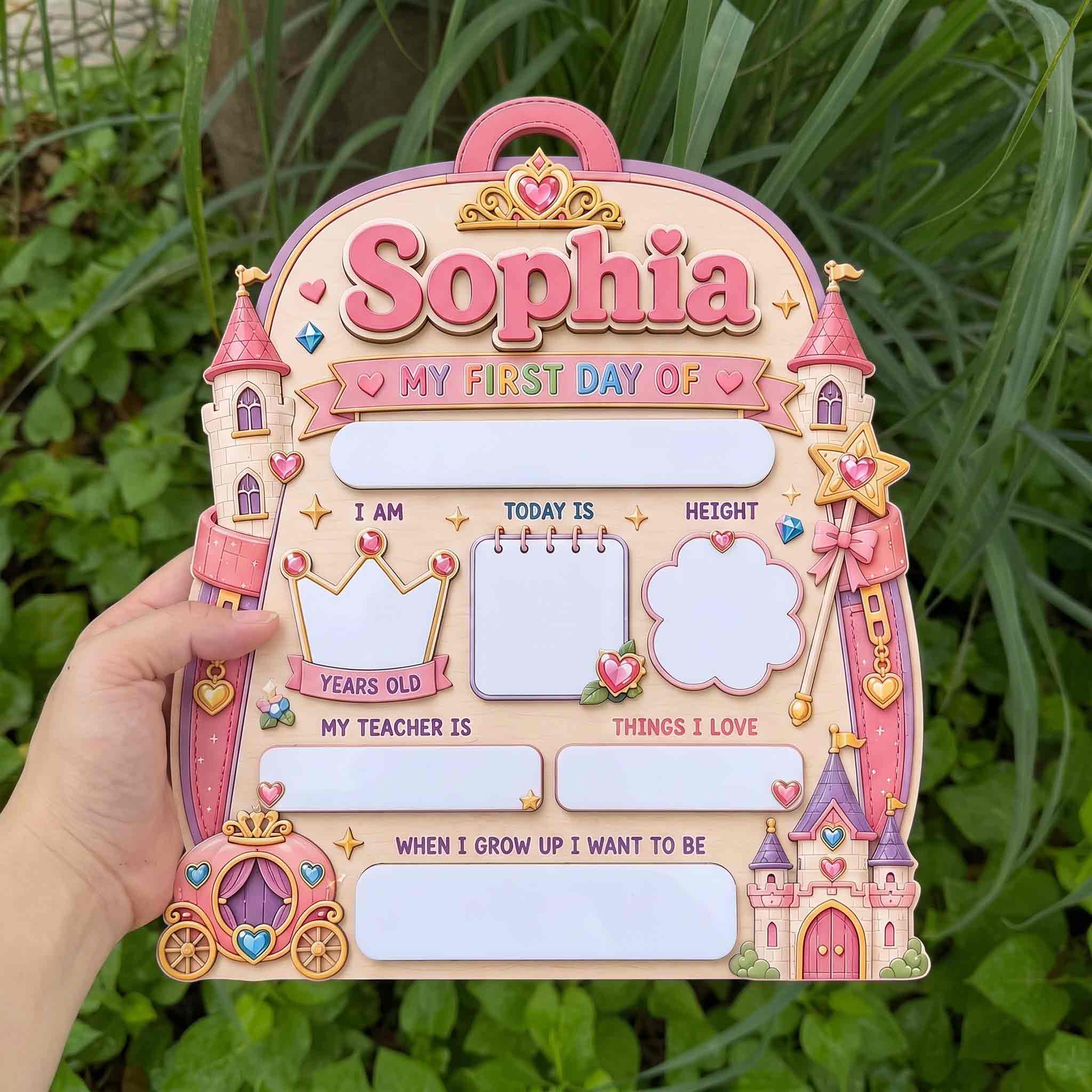 Personalized Princess Magic Style First & Last Day School Sign, Reusable Dry Erase Board, Back to School Sign