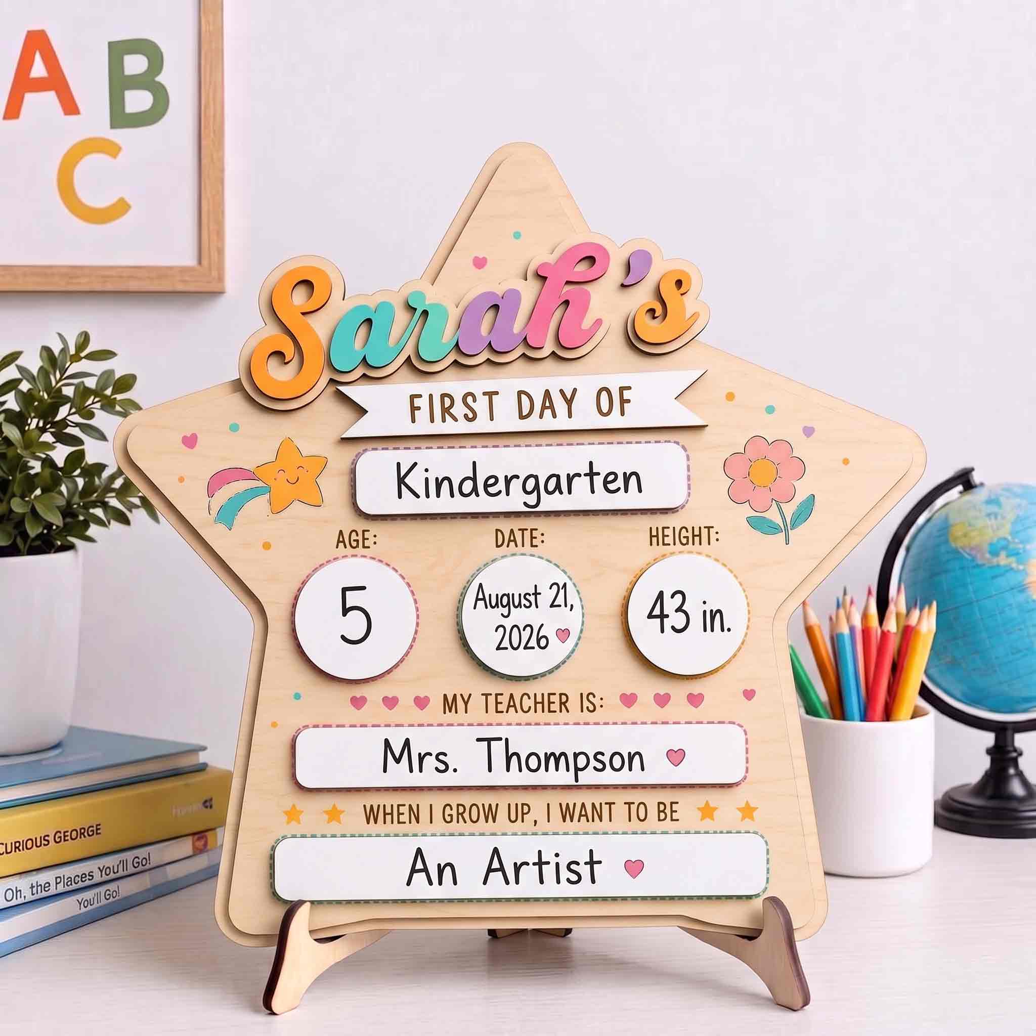 Personalized Rainbow Star First & Last Day School Board, Reusable Dry Erase Board, Back to School Sign