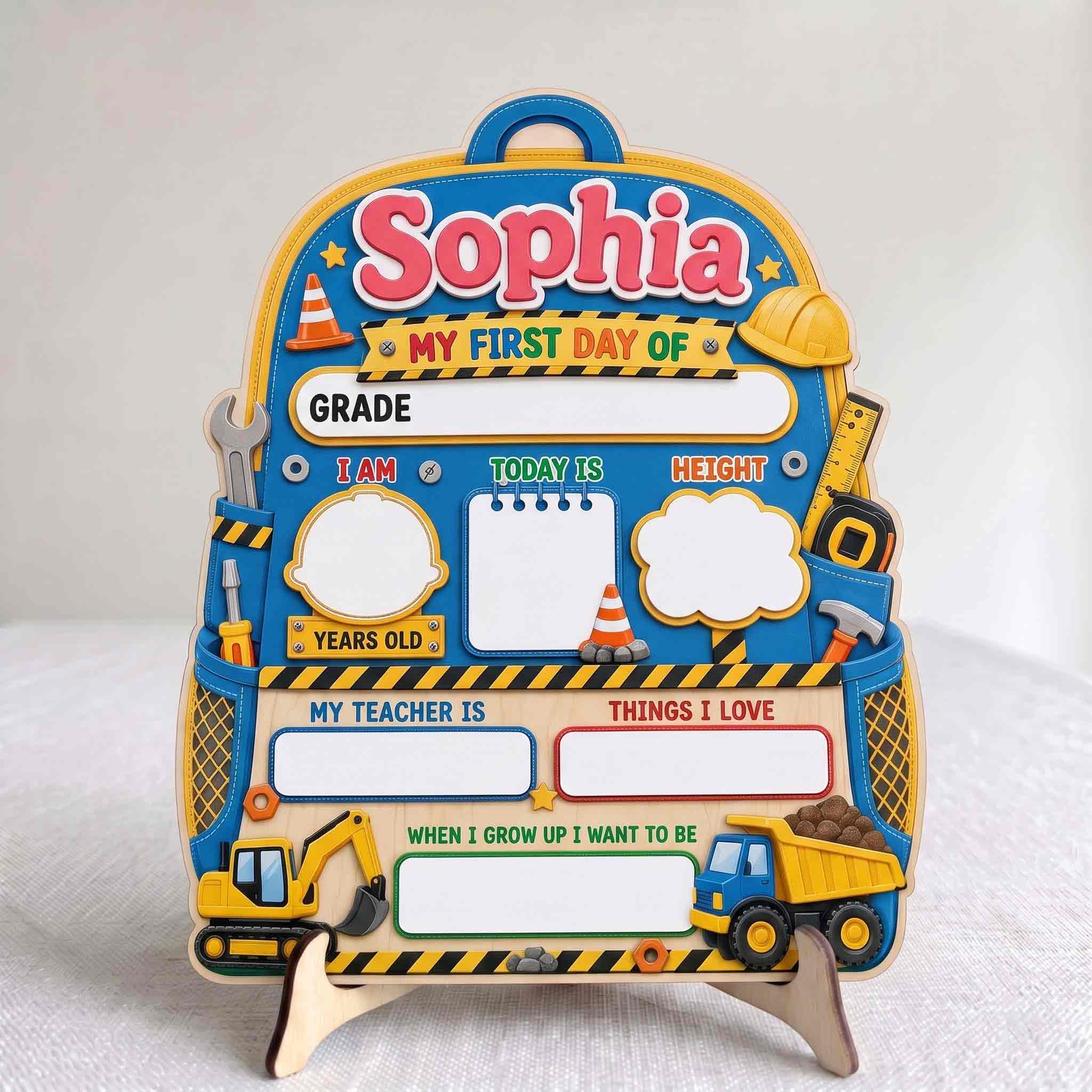 Personalized Little Builder Adventure First & Last Day School Sign, Reusable Dry Erase Board, Back to School Sign