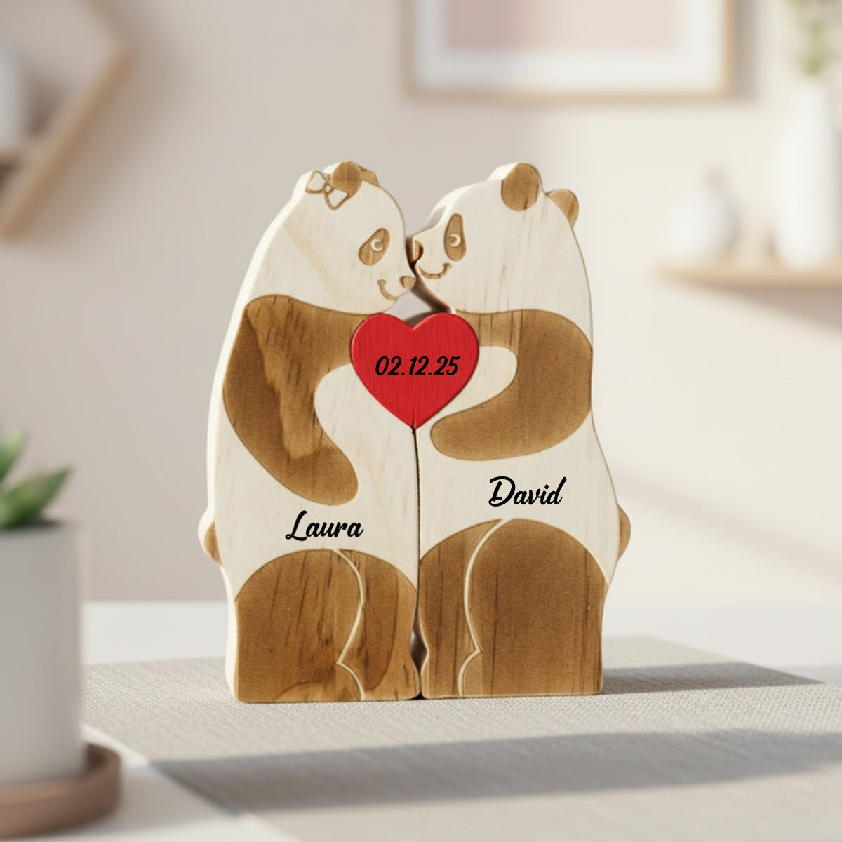 Personalized Panda Couple Puzzle Custom Wooden Puzzle