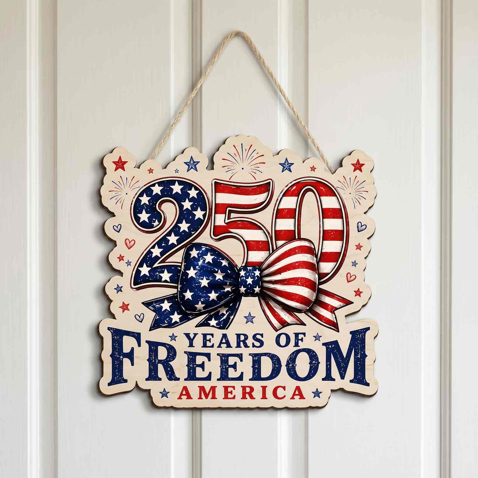 America 250 Years of Freedom Coquette Bow Wooden Sign
