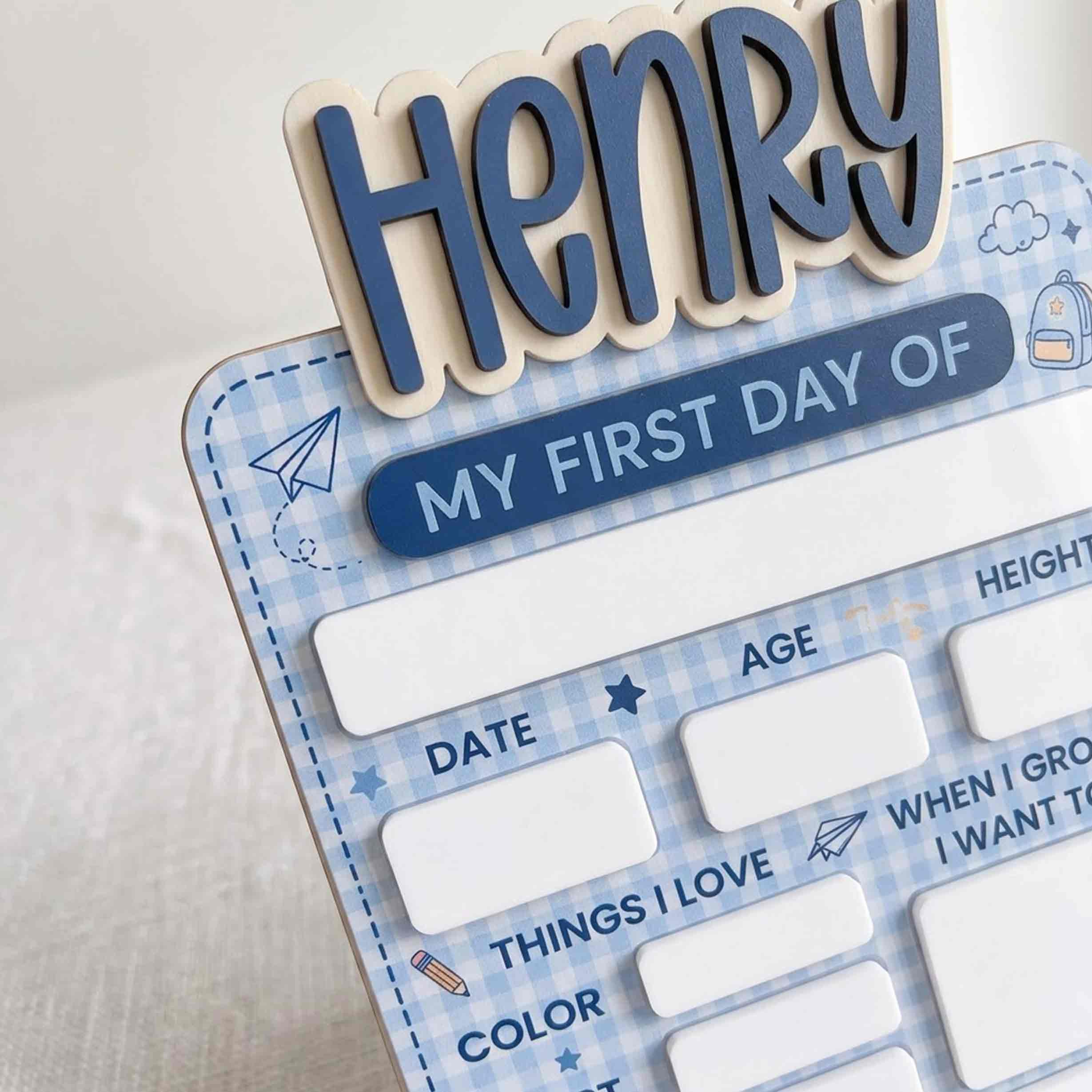 Personalized Blue School Doodles First & Last Day School Sign, Reusable Dry Erase Board, Back to School Sign