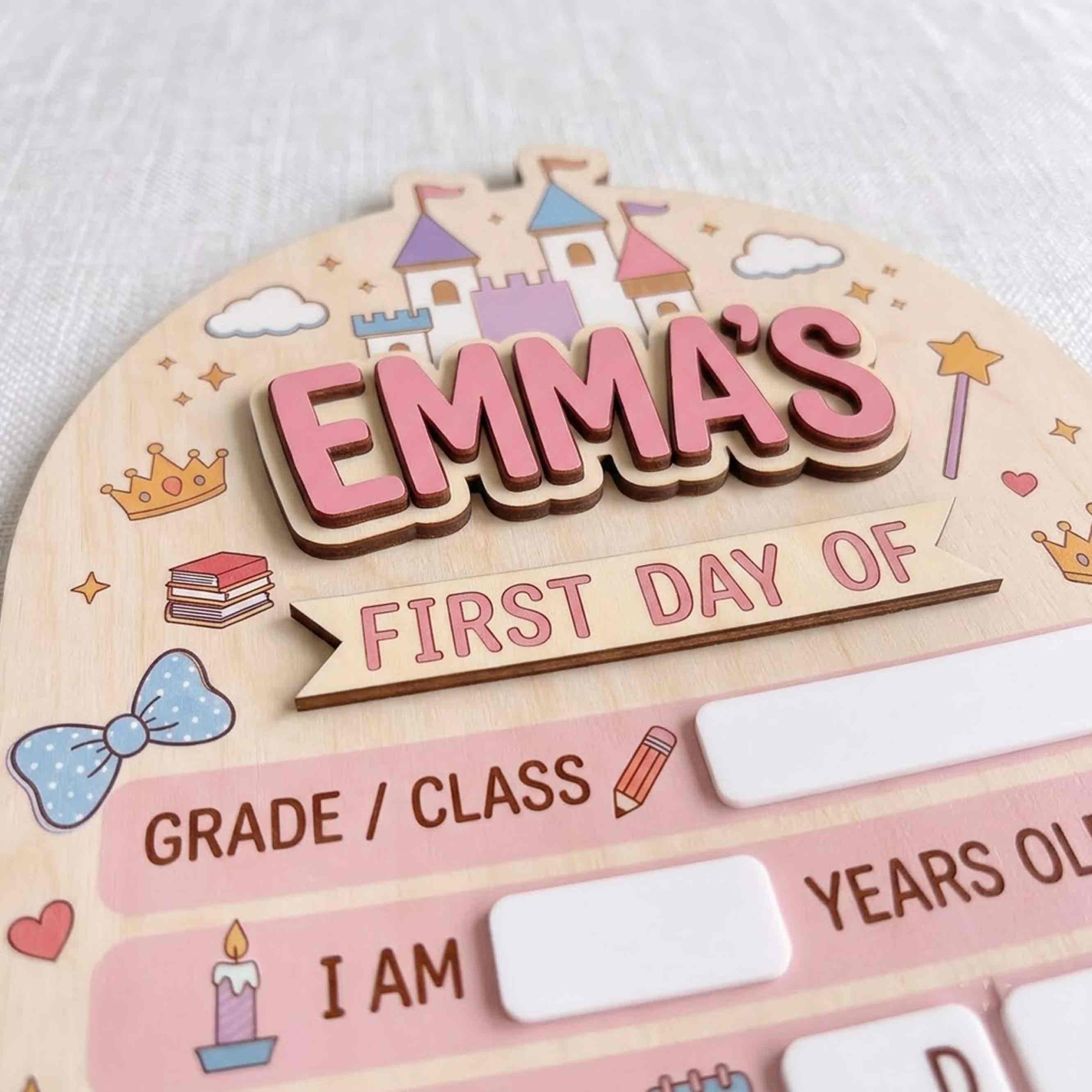 Personalized Princess School Adventure First & Last Day School Sign, Reusable Dry Erase Board, Back to School Sign