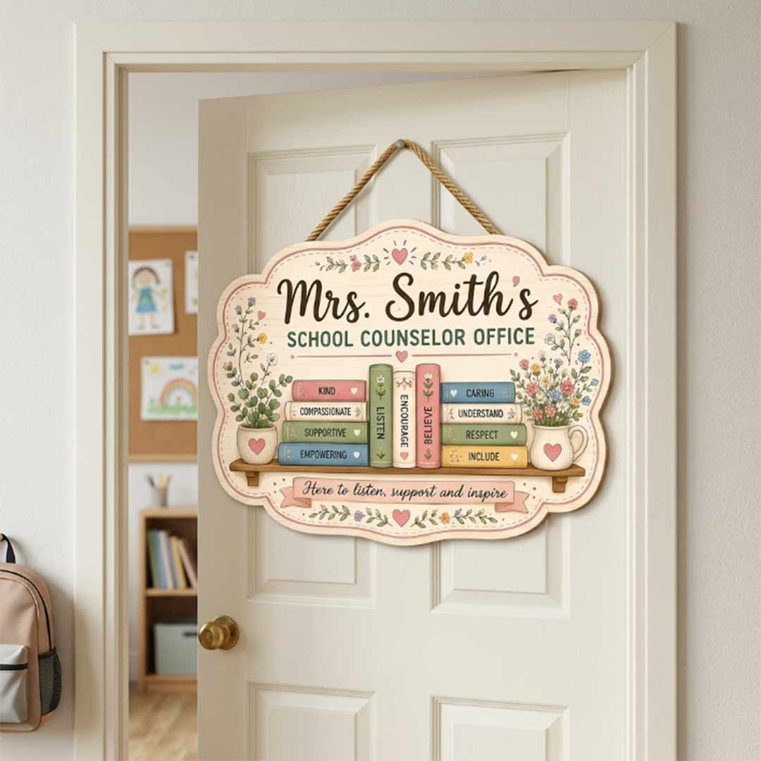 Personalized Teacher Name Wooden Sign Door Hanger Vintage School Counselor Office Wooden Classroom Decor, Back to School Sign