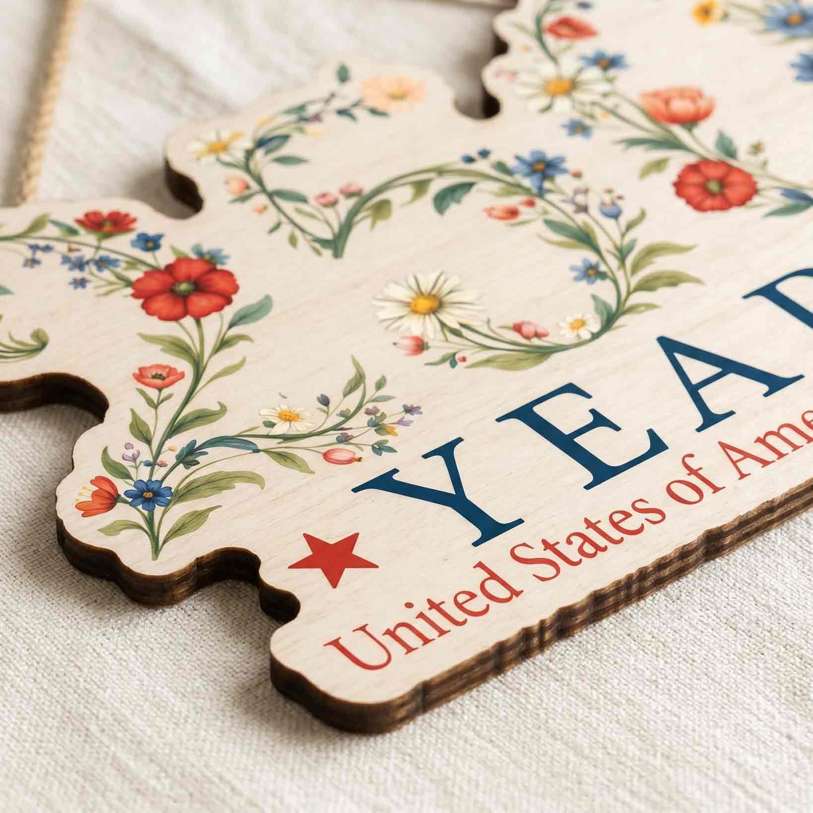 America 250 Wooden Sign Patriotic Wildflower Decor 1776-2026