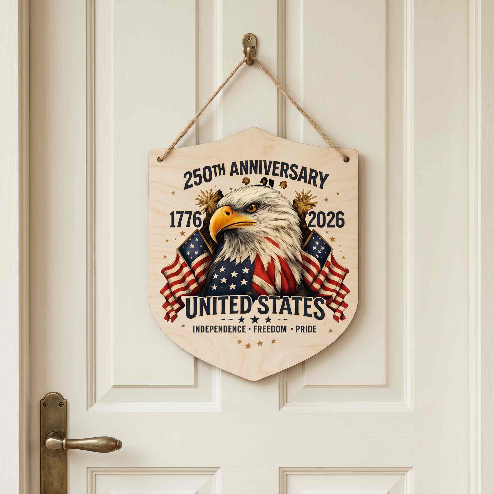 United States 250th Anniversary Wooden Hanging Sign Eagle Patriotic Decor 1776-2026