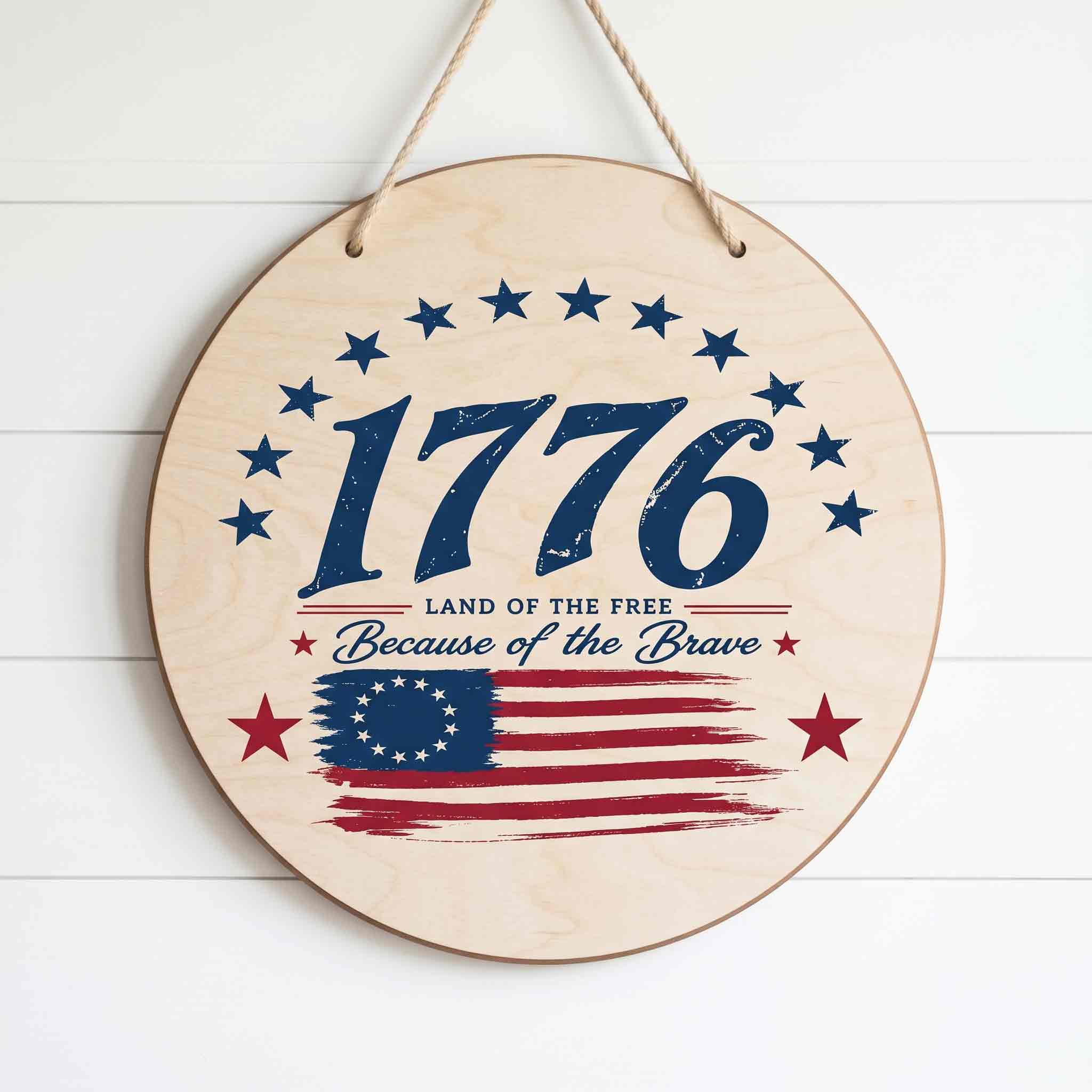 1776 Land Of The Free Because Of The Brave Wooden Sign America 250 Patriotic Decor