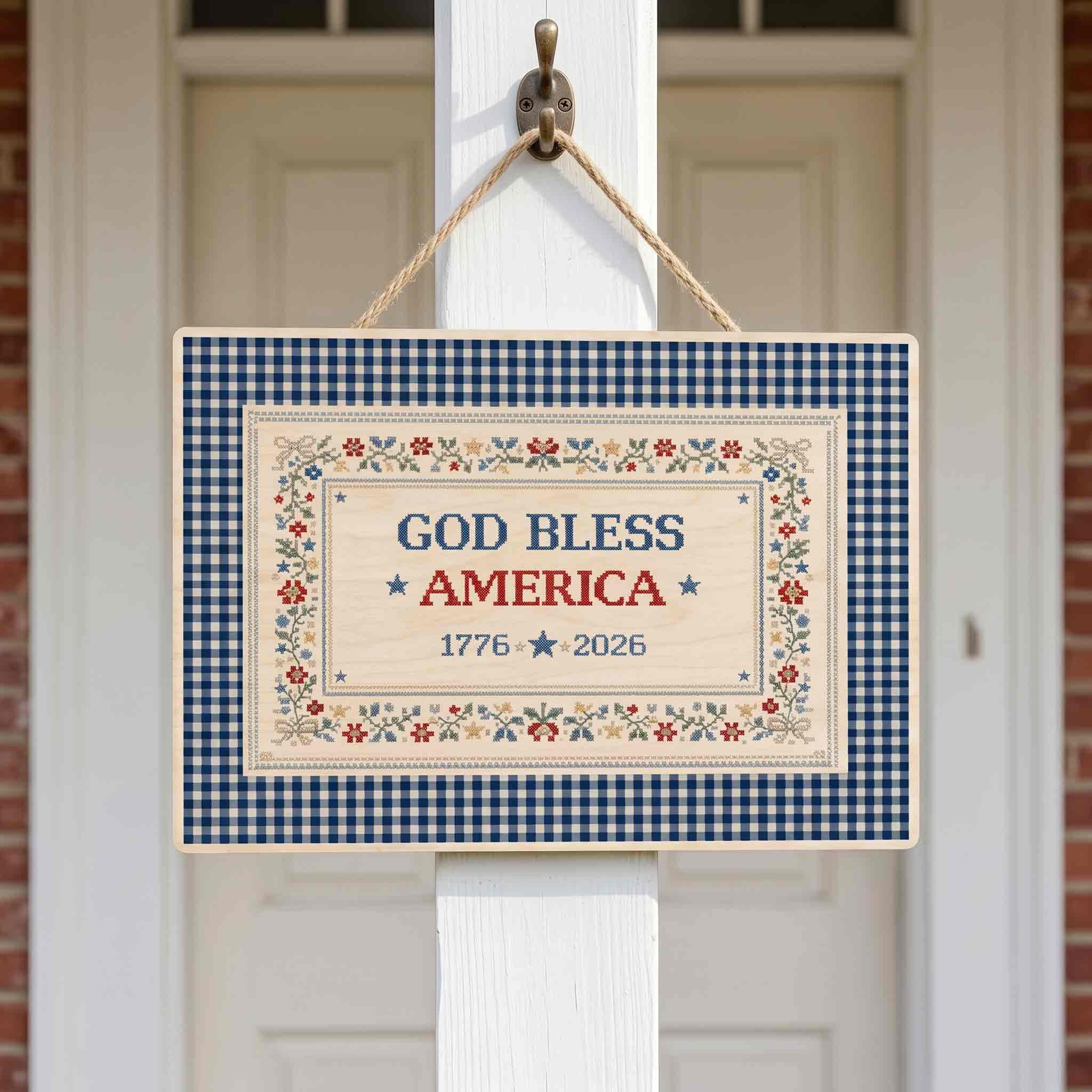 God Bless America Farmhouse Wooden Sign