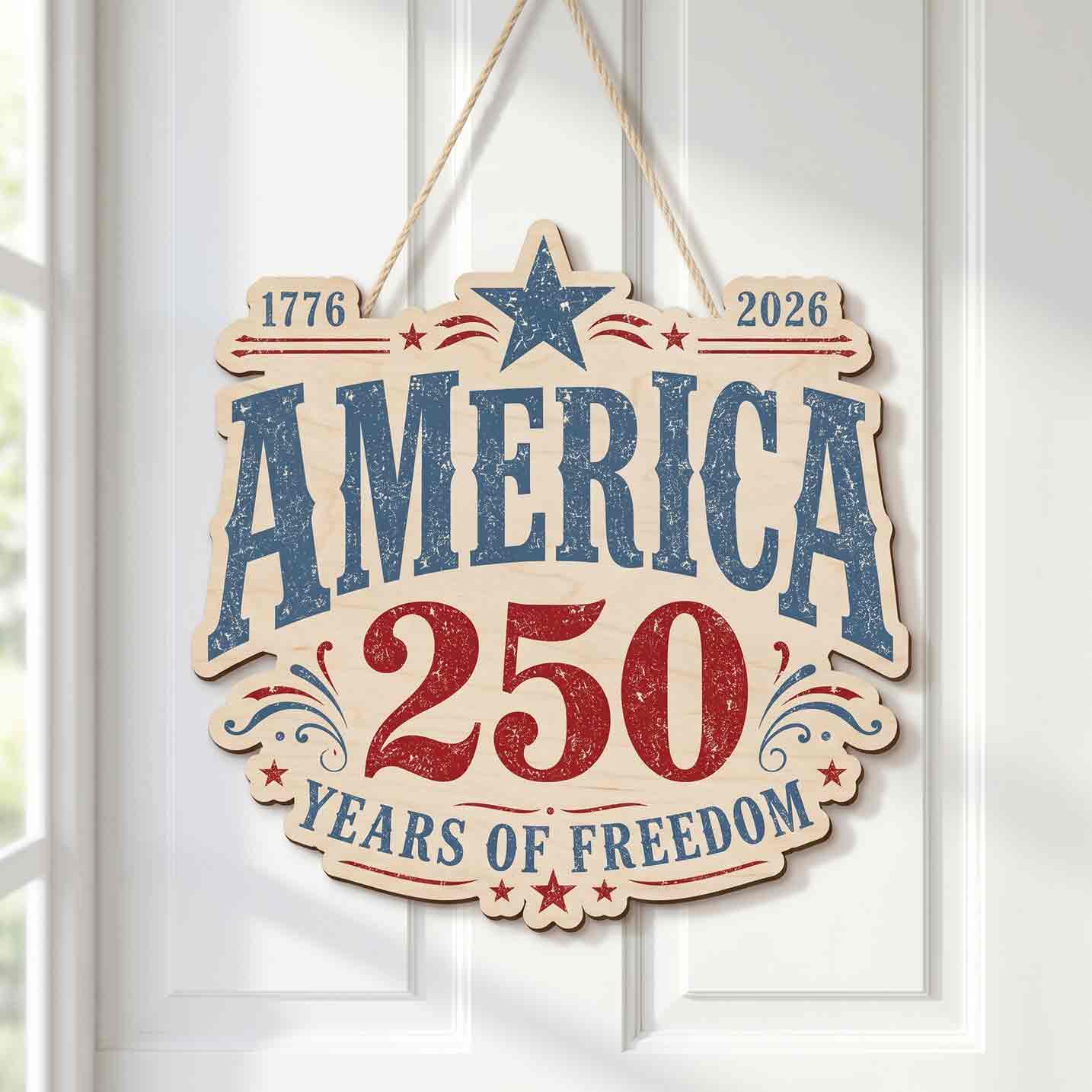 America 250 Years of Freedom 1776-2026 Patriotic Wooden Sign