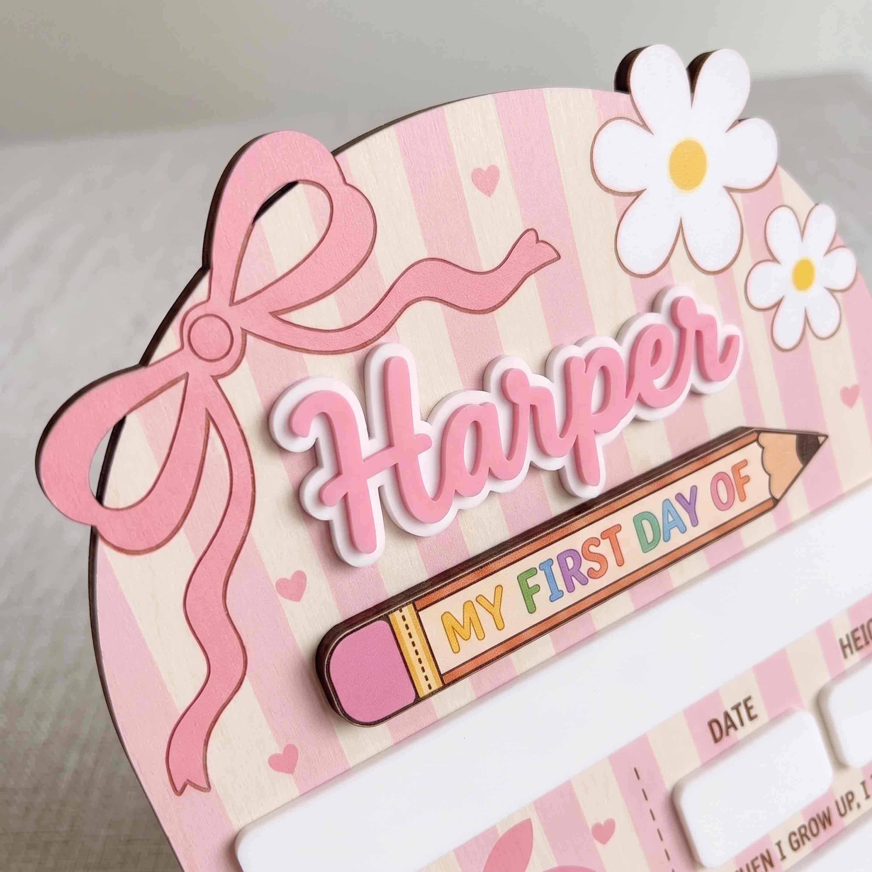 Personalized Pink Pencil First Day School Board, Reusable Dry Erase Board, Back to School Sign