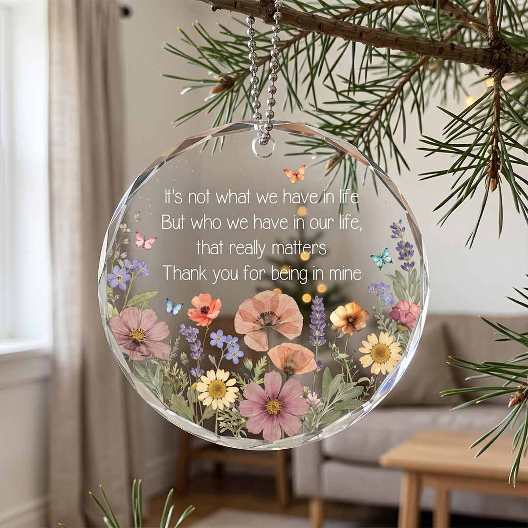 Thank You For Being In My Life Floral Butterfly Friendship Appreciation Keepsake Round Glass Christmas Ornament for Best Friend