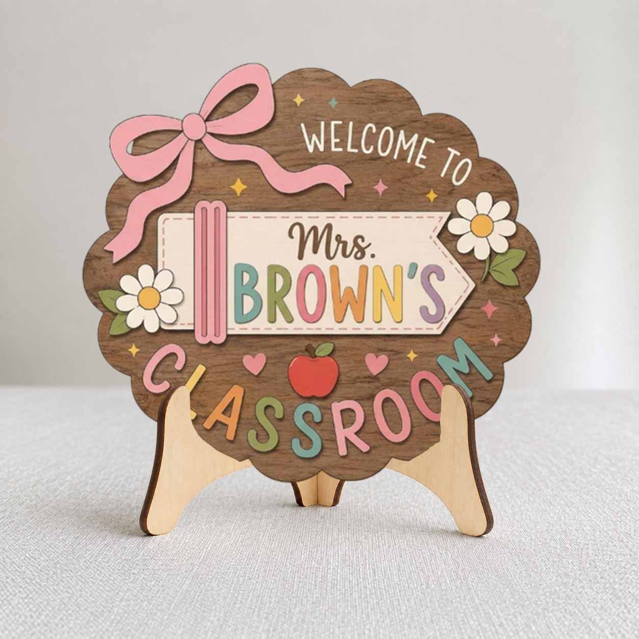 Personalized Teacher Name Wooden Sign Door Hanger Adorable Welcome Classroom Wooden Classroom Decor, Back to School Sign