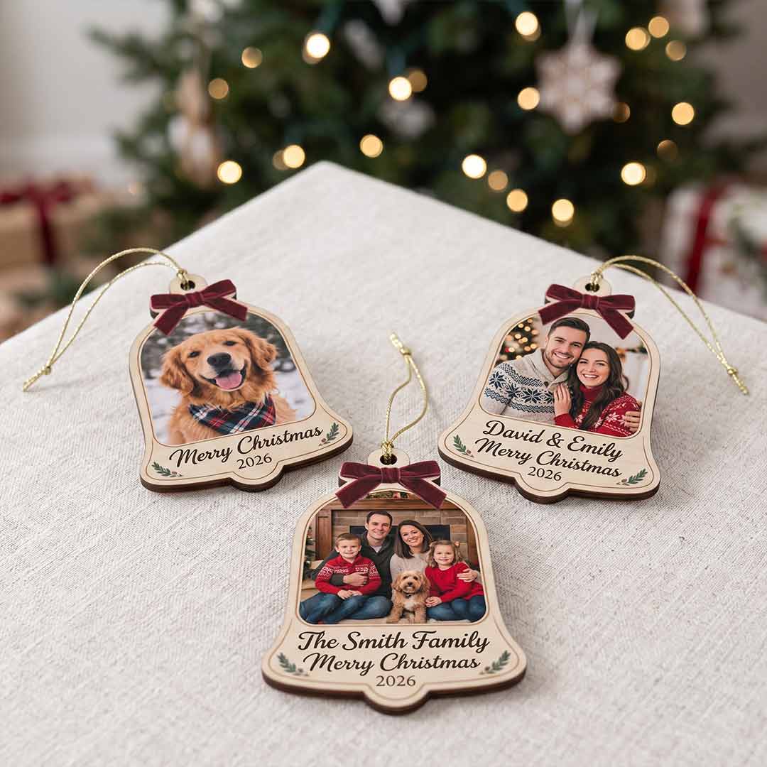Family Christmas Polaroid Photo Collage Personalized Custom Name Date Photo Family 1-Layer Wooden Christmas Ornament for Family Members Gift