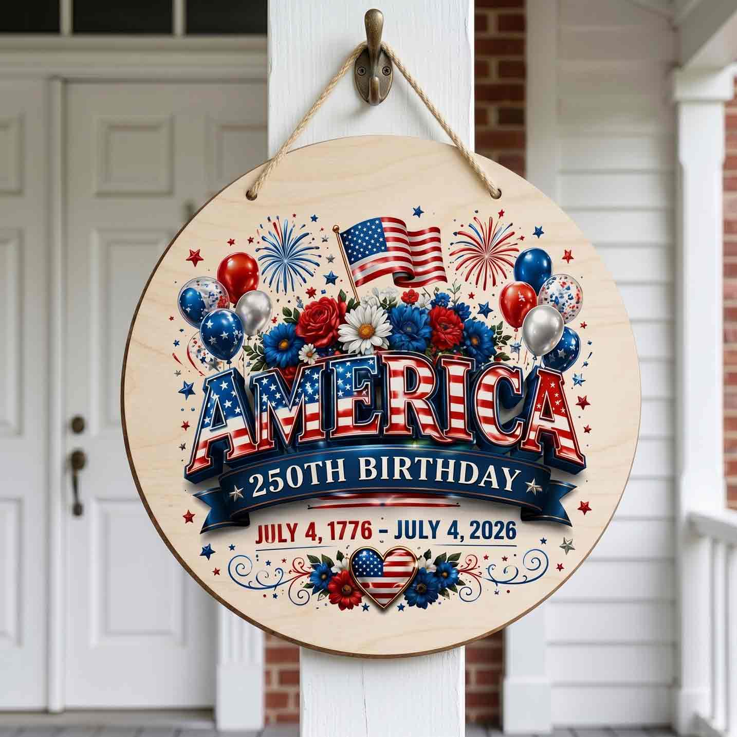 America 250th Birthday Patriotic Celebration Decor Wooden Sign