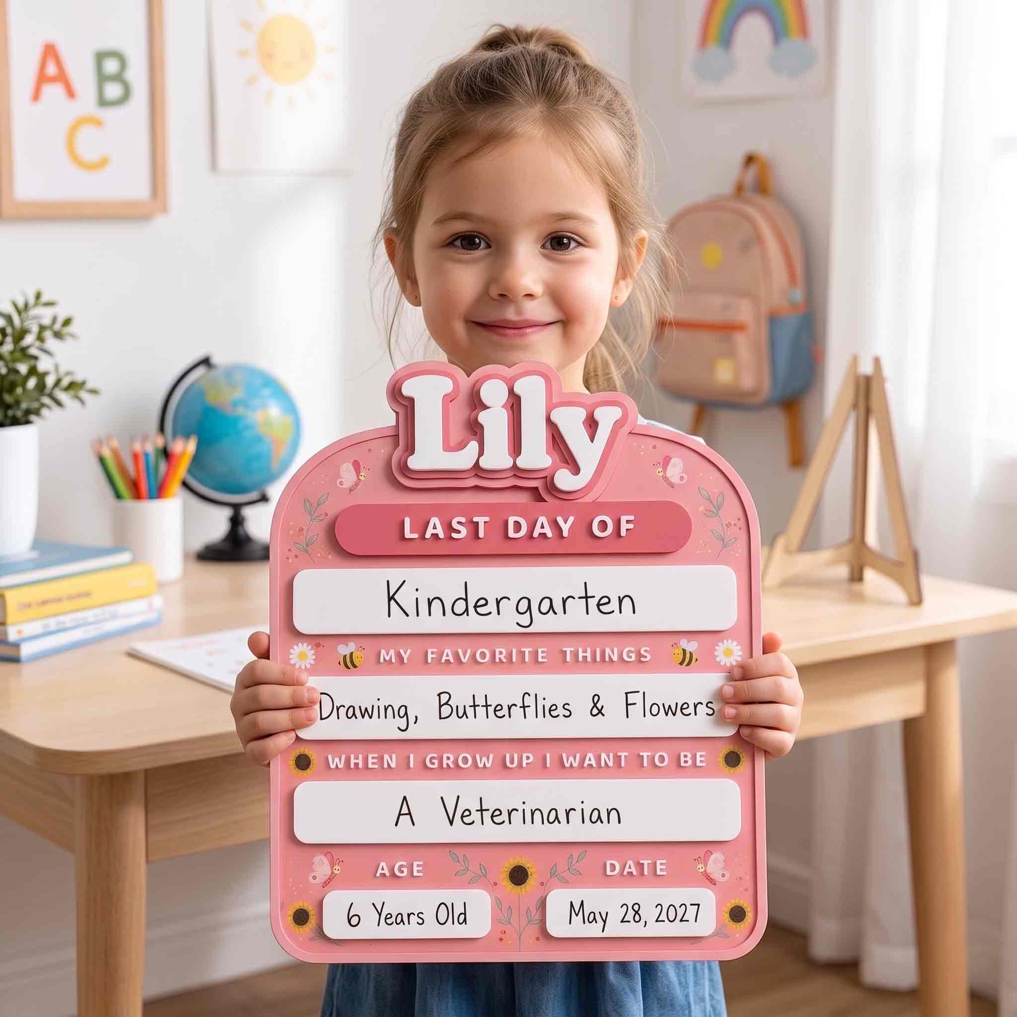Personalized Butterfly Garden First & Last Day School Board, Reusable Dry Erase Board, Back to School Sign
