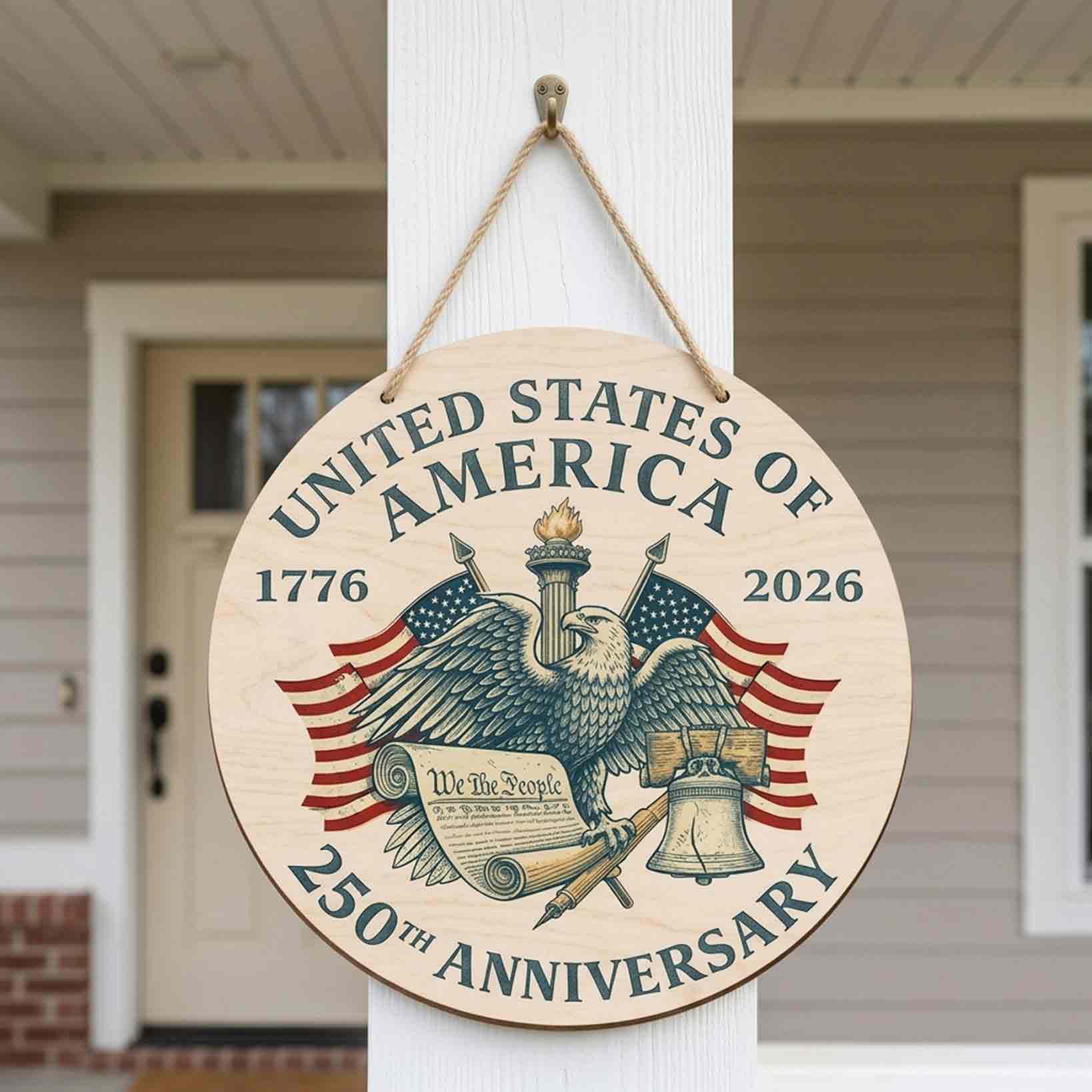 United States 250th Anniversary Wooden Sign Patriotic Eagle Decor
