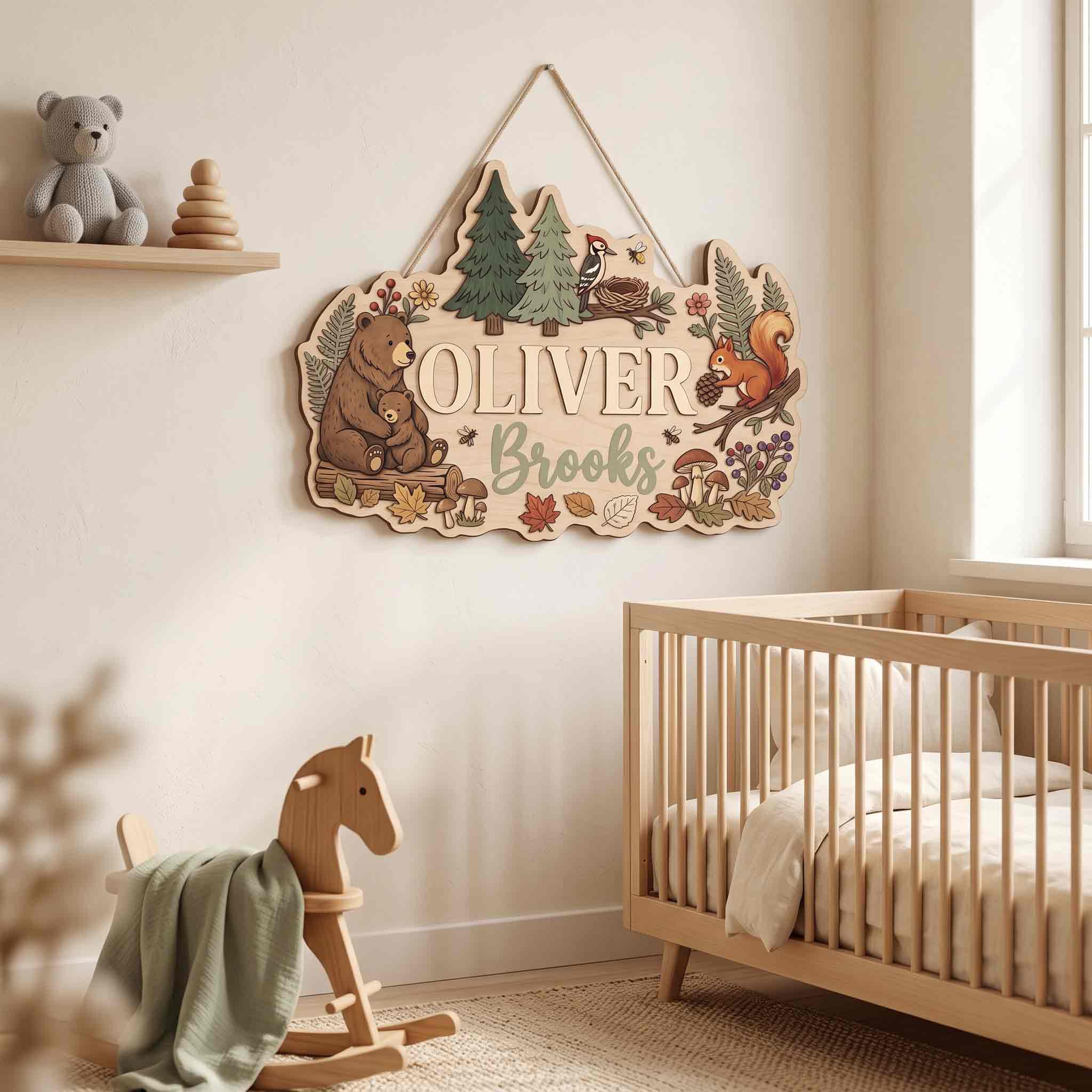 Personalized Woodland Animals Name Wooden Sign