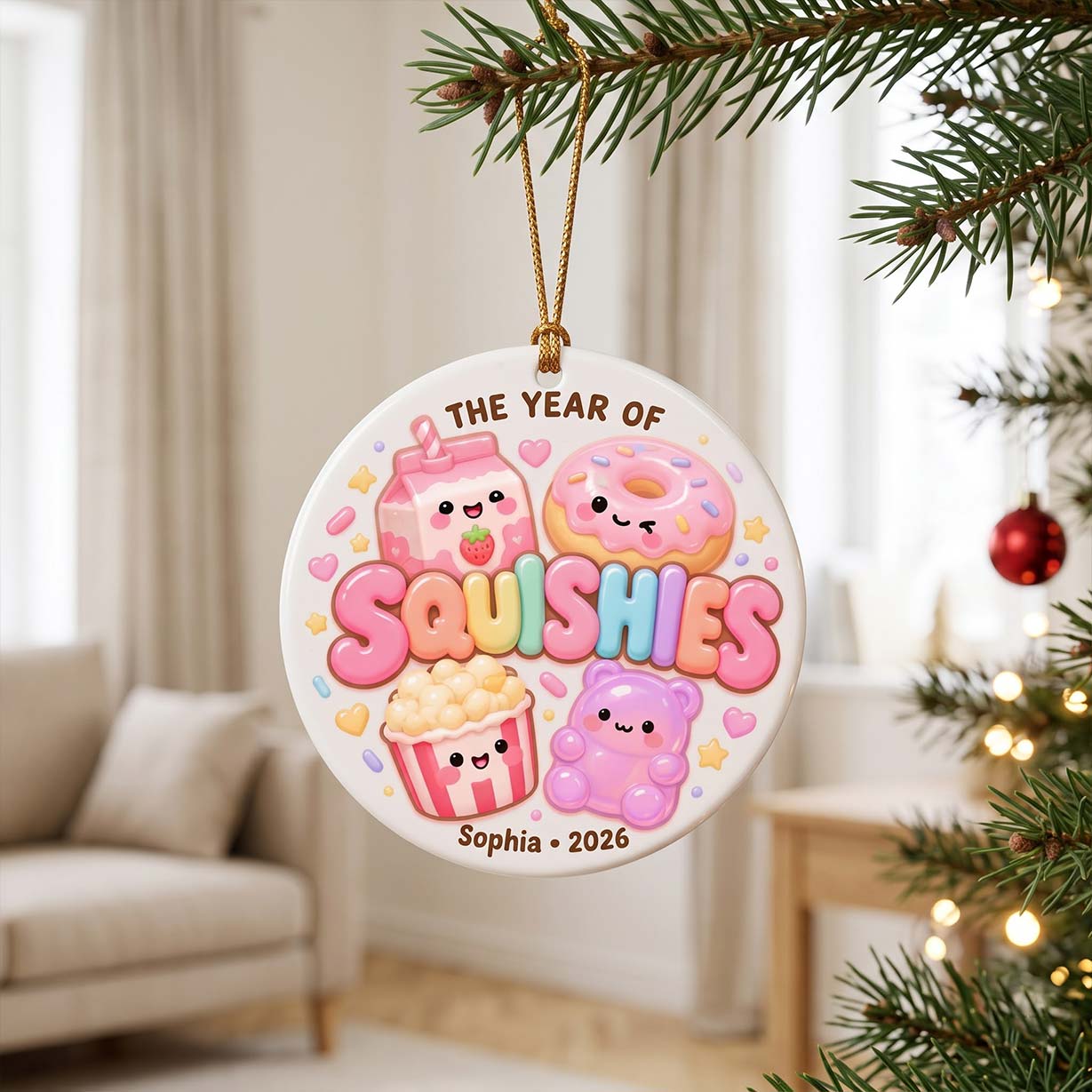 The Year of Squishies 2026 Custom Name Date Round Ceramic Christmas Ornament Cute Squishy Keepsake Gift