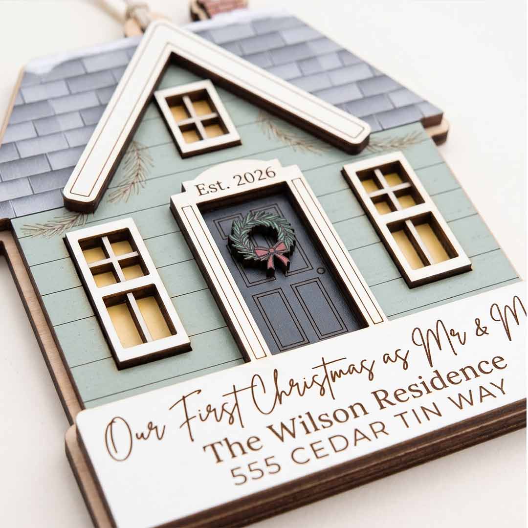 Personalized Our First Christmas As Mr And Mrs Custom Name Date Address Newlywed Gift Wooden Christmas Ornament