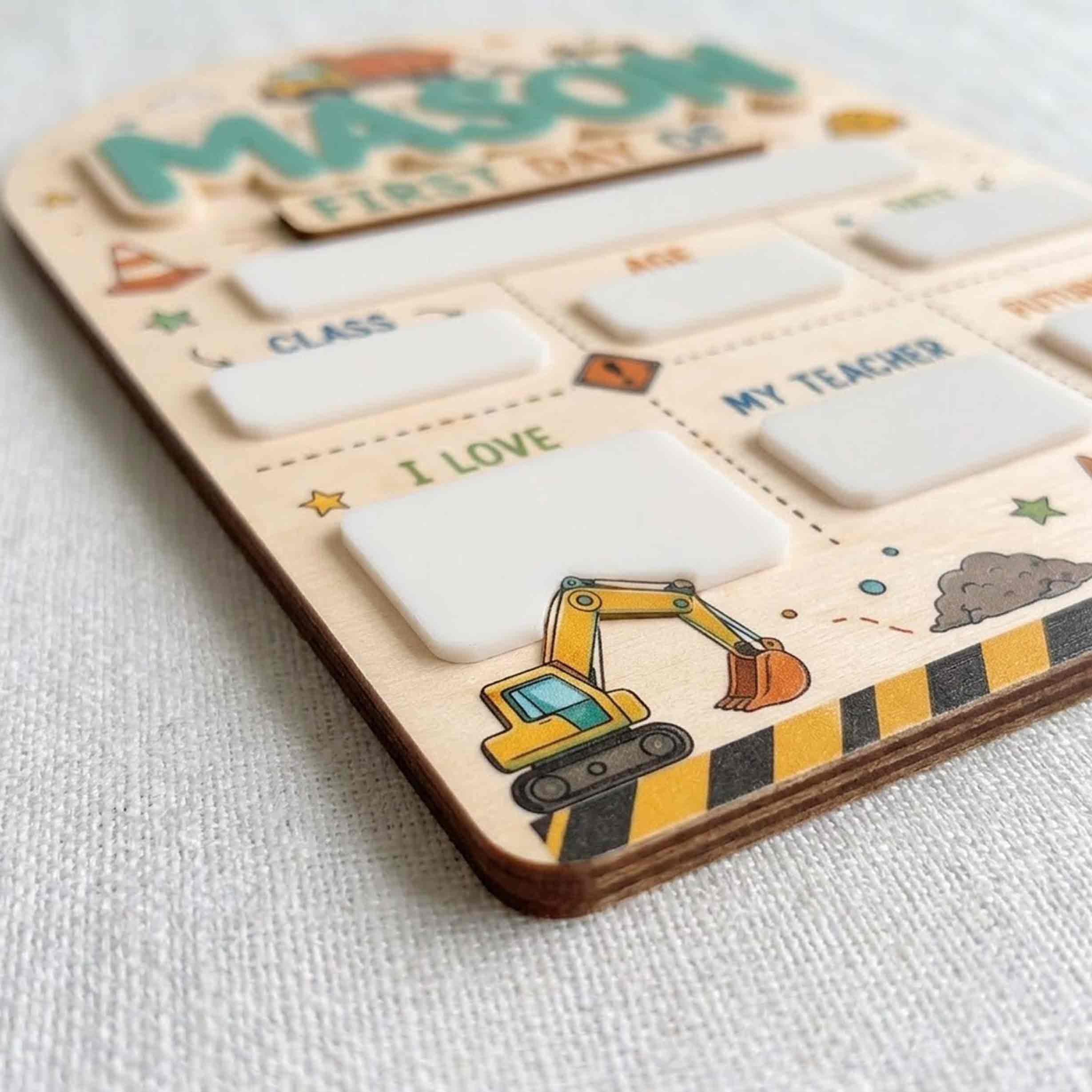 Personalized Construction Site Theme First & Last Day School Sign, Reusable Dry Erase Board, Back to School Sign