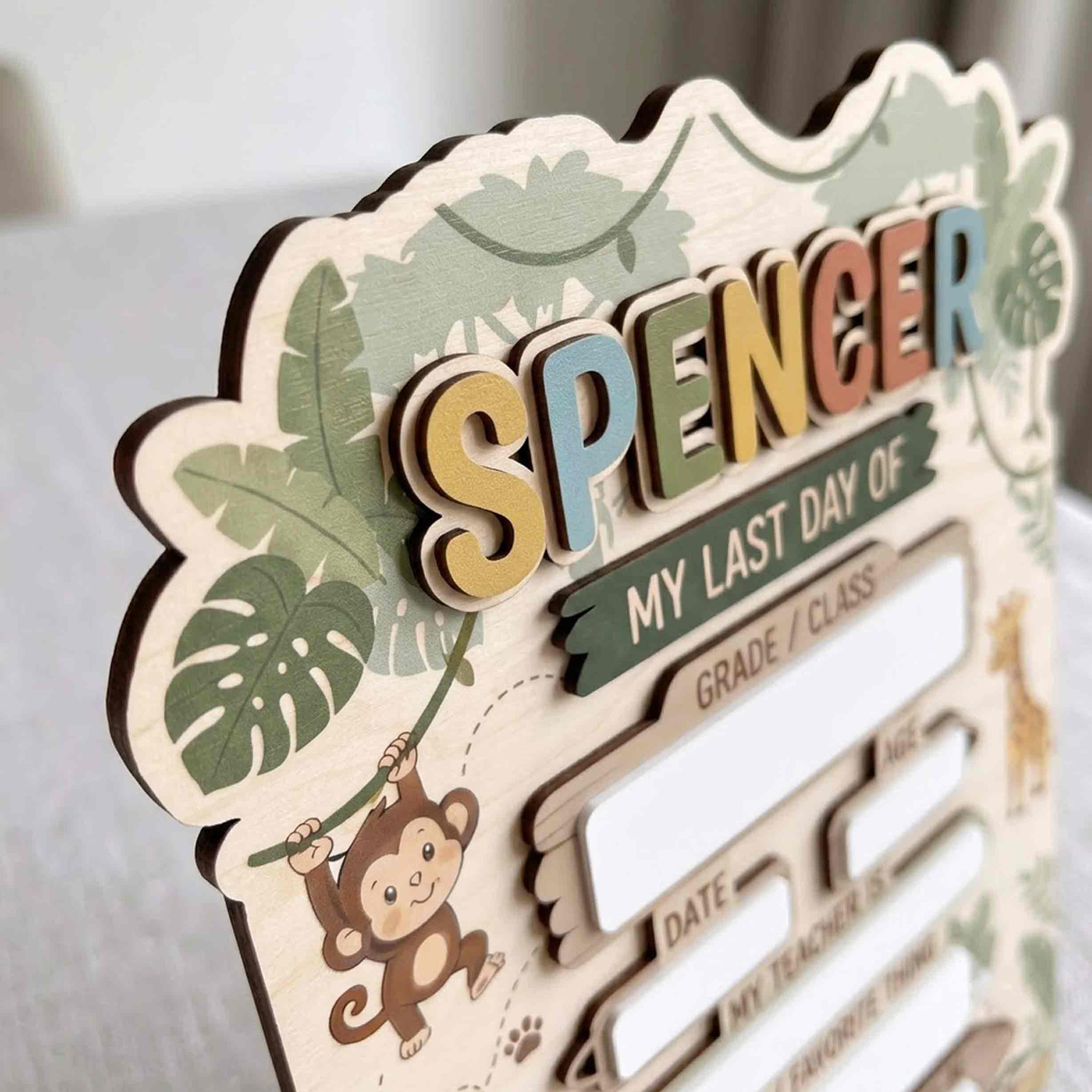 Personalized Safari Jungle First & Last Day School Sign, Reusable Dry Erase Board, Back to School Sign