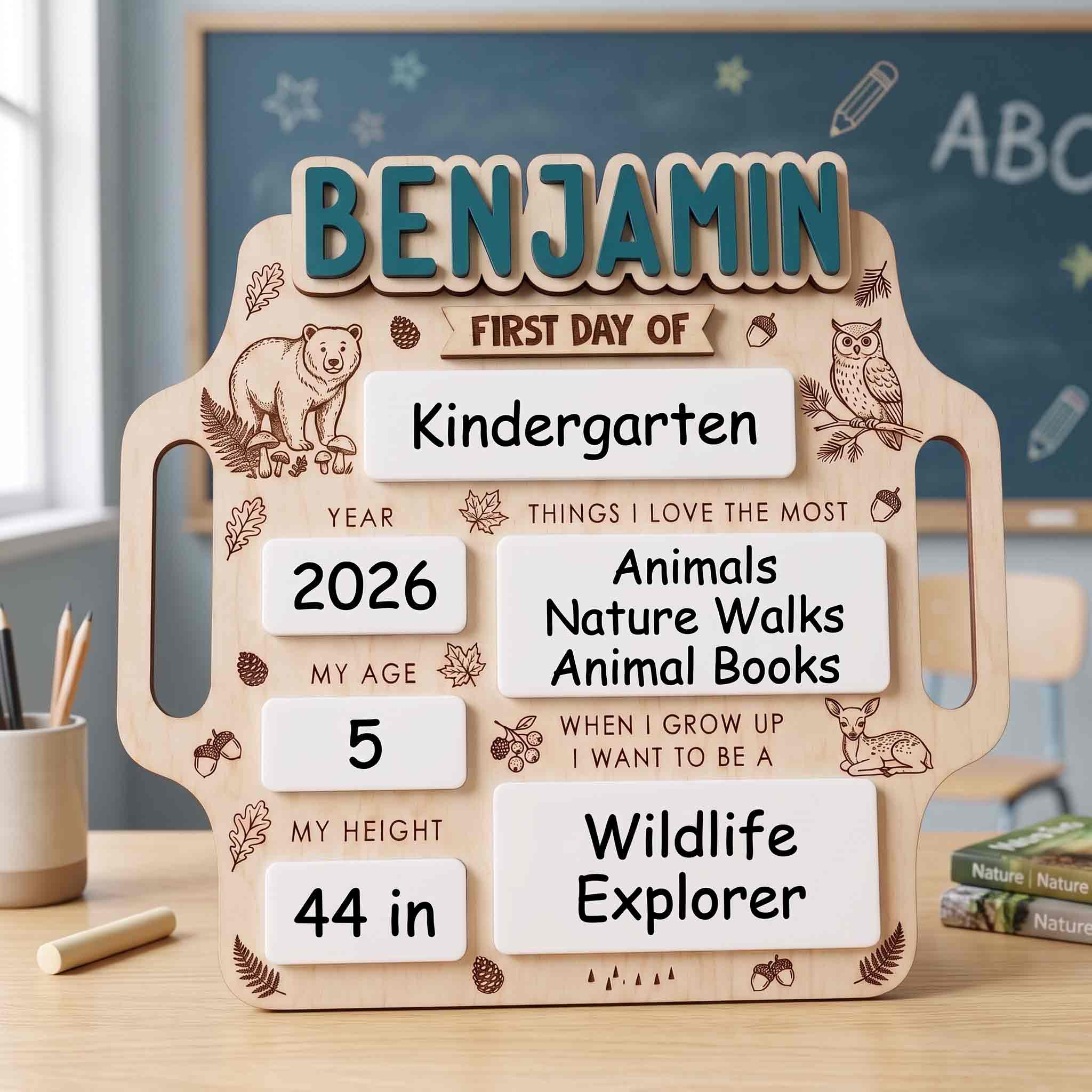 Personalized Forest Animals School Board, Reusable Dry Erase Board, Back to School Sign