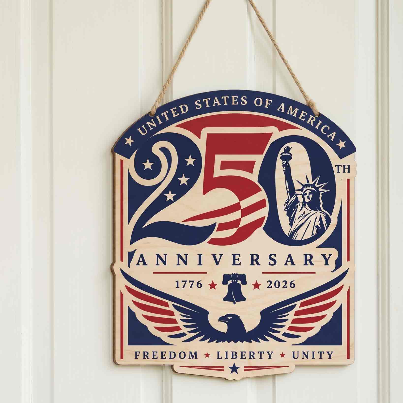 America 250th Anniversary Freedom Liberty Unity Patriotic Eagle Decor Wooden Sign